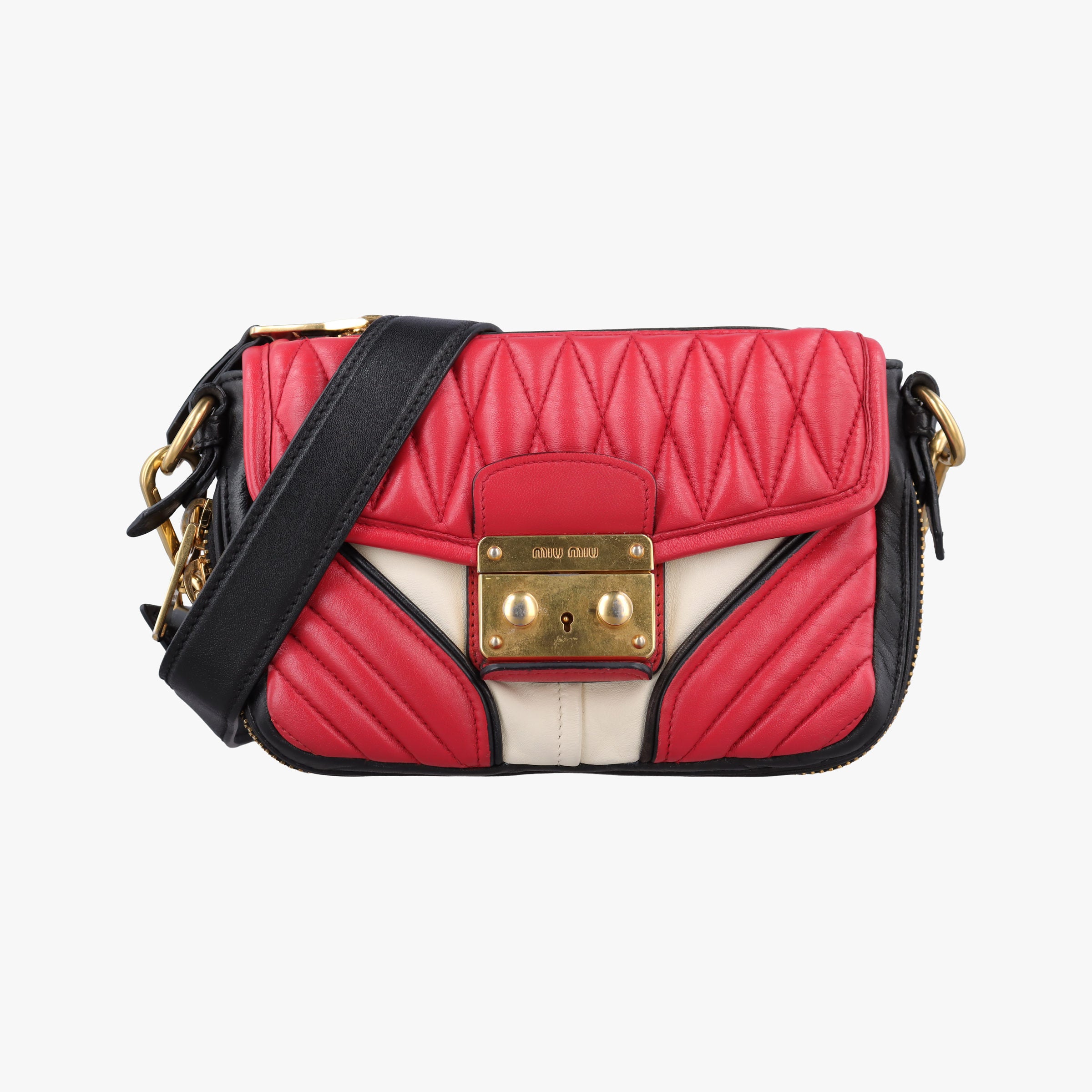 Pre-owned Miu Miu NAPPA BIKER Red × Black Leather 5BD062 shoulderbag | stylenewstar