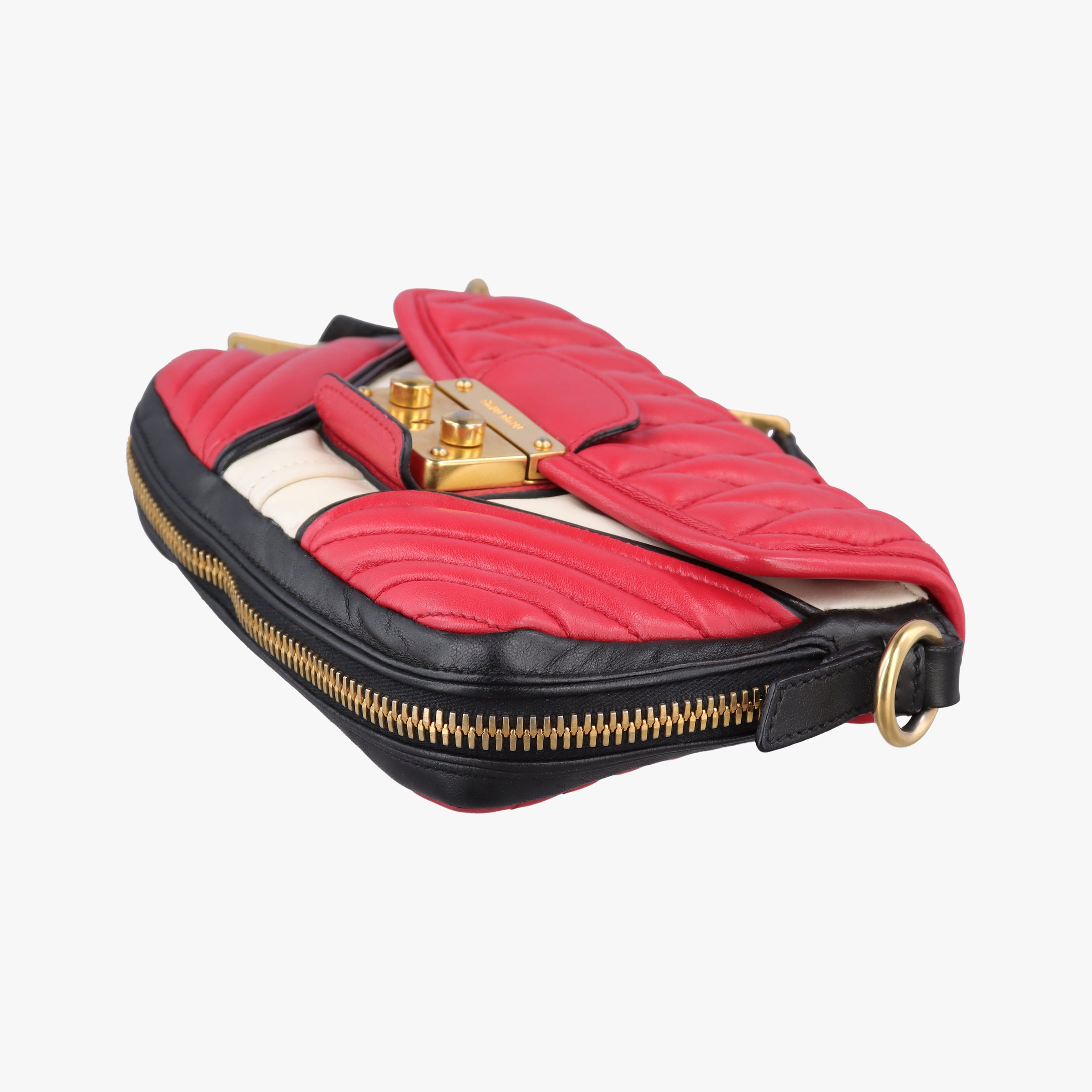 Pre-owned Miu Miu NAPPA BIKER Red × Black Leather 5BD062 shoulderbag | stylenewstar