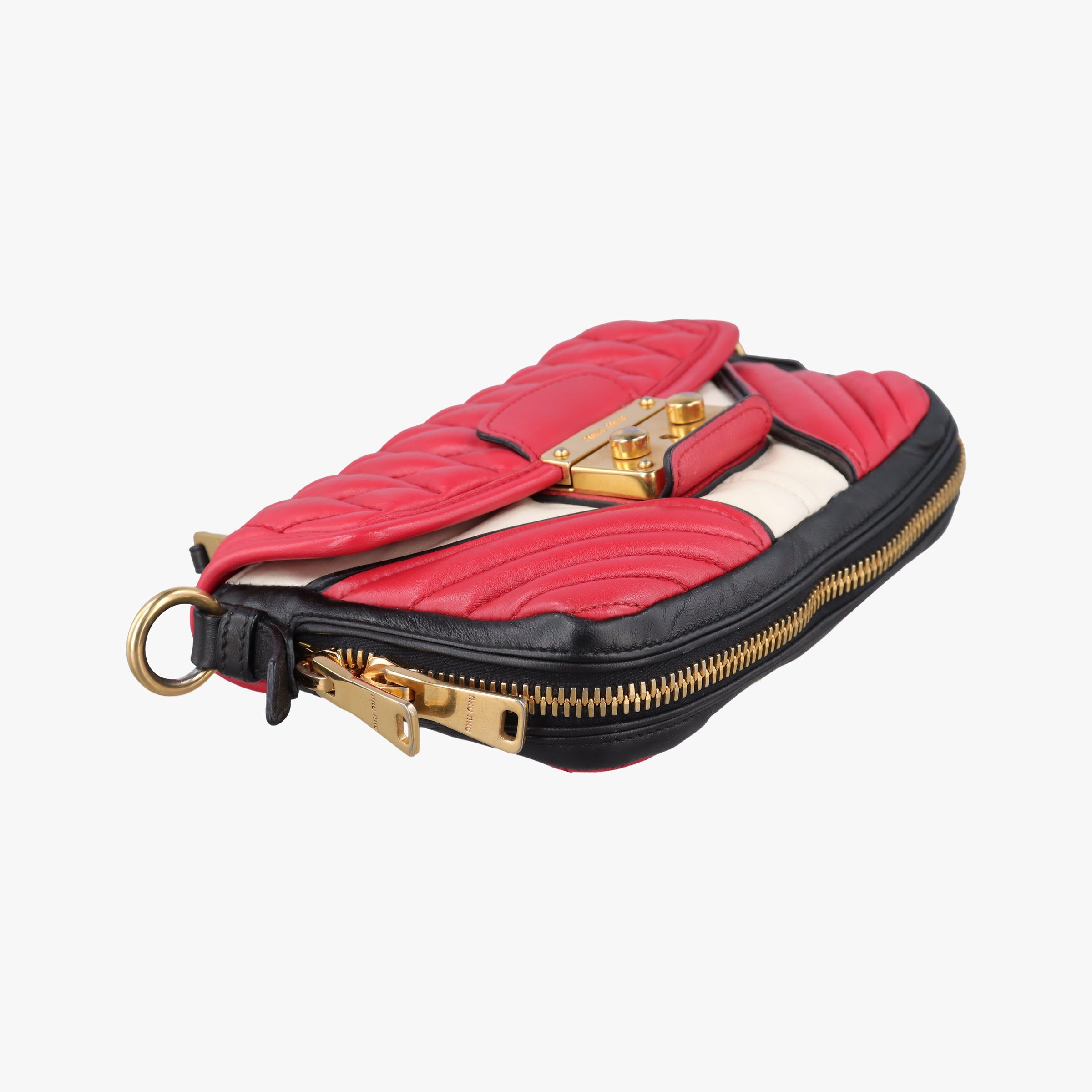 Pre-owned Miu Miu NAPPA BIKER Red × Black Leather 5BD062 shoulderbag | stylenewstar