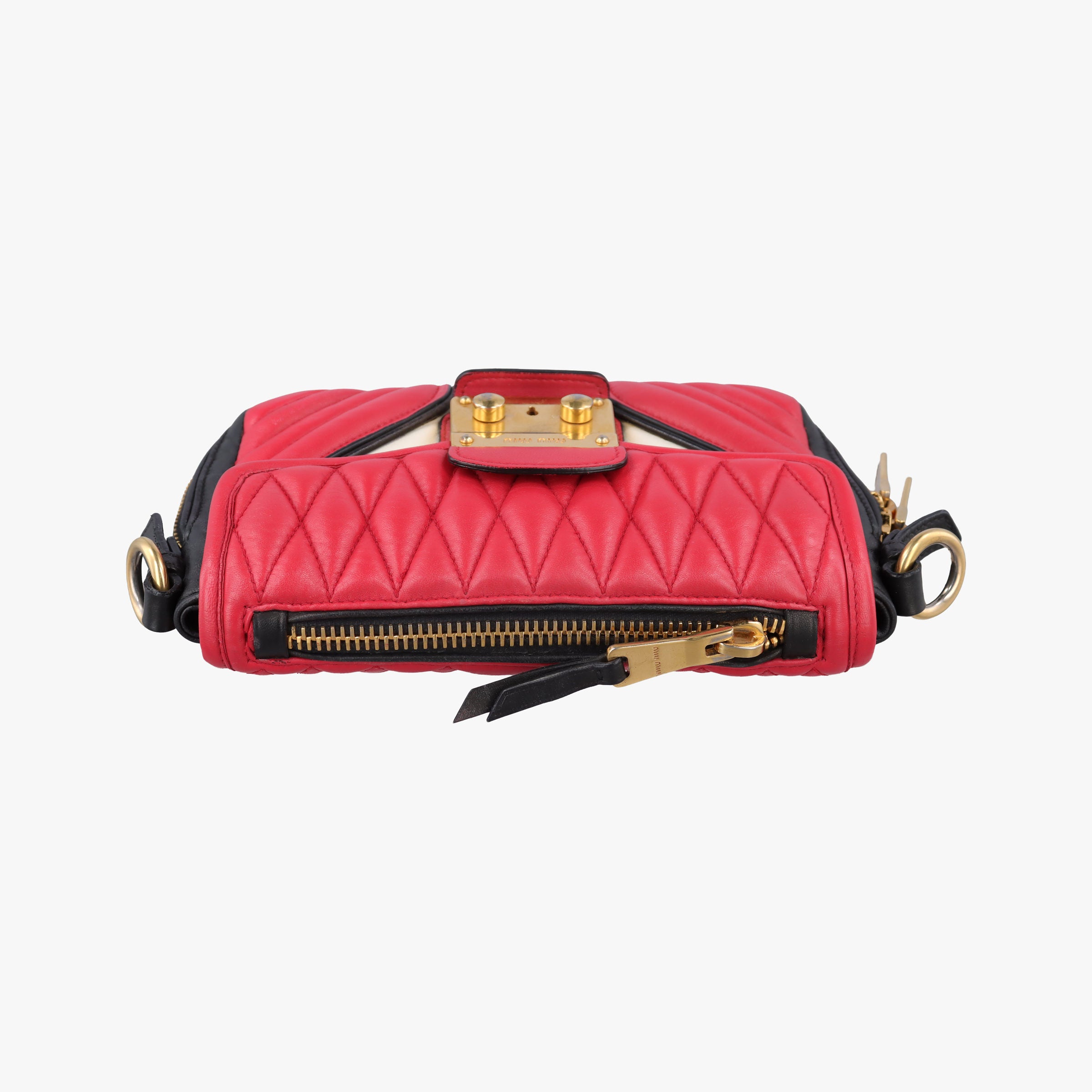 Pre-owned Miu Miu NAPPA BIKER Red × Black Leather 5BD062 shoulderbag | stylenewstar