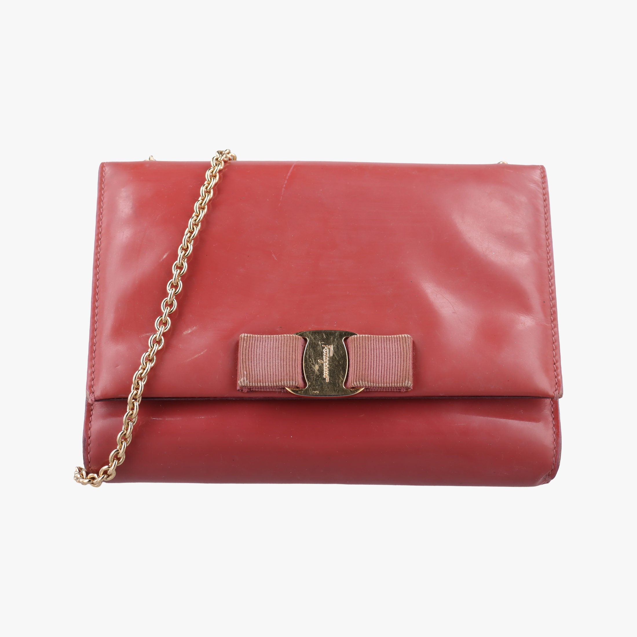 Pre-owned Ferragamo Ginny Vara Red Leather  shoulderbag | stylenewstar