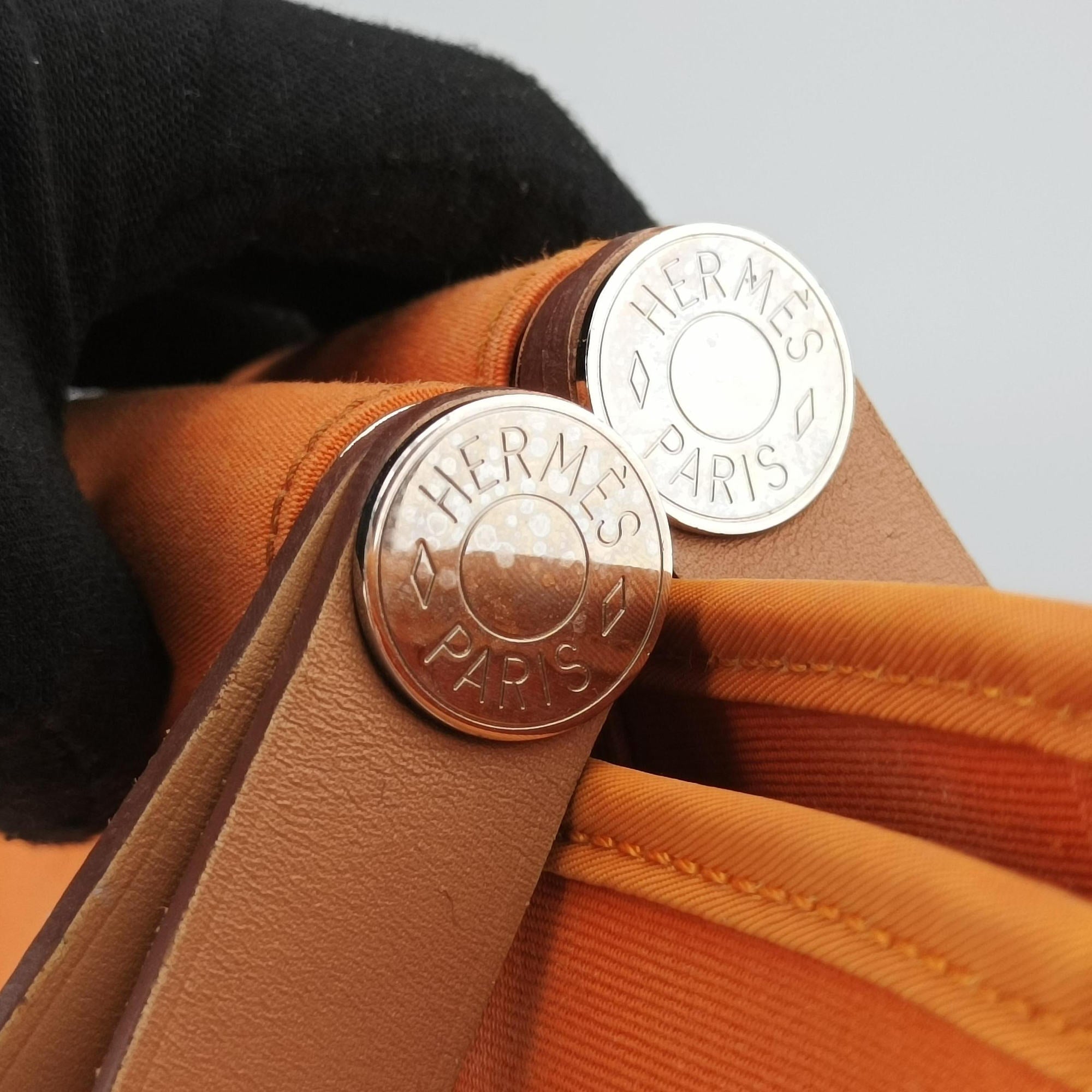 Pre-owned Hermes Cabag Elan Orange Toile Officier × Leather  shoulderbag | stylenewstar