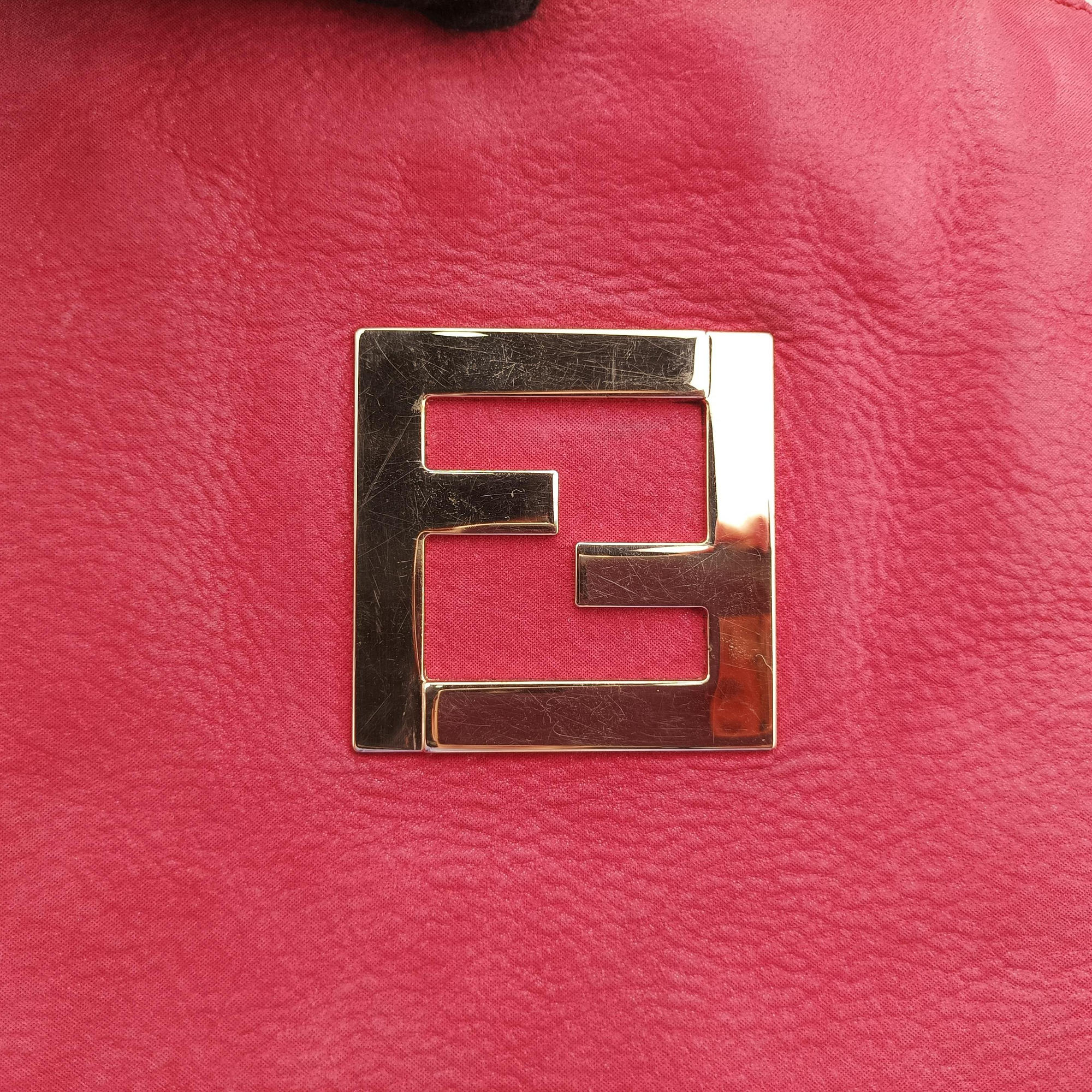 Pre-owned Fendi Lampo FF Logo Red Leather 8BR636 shoulderbag | stylenewstar