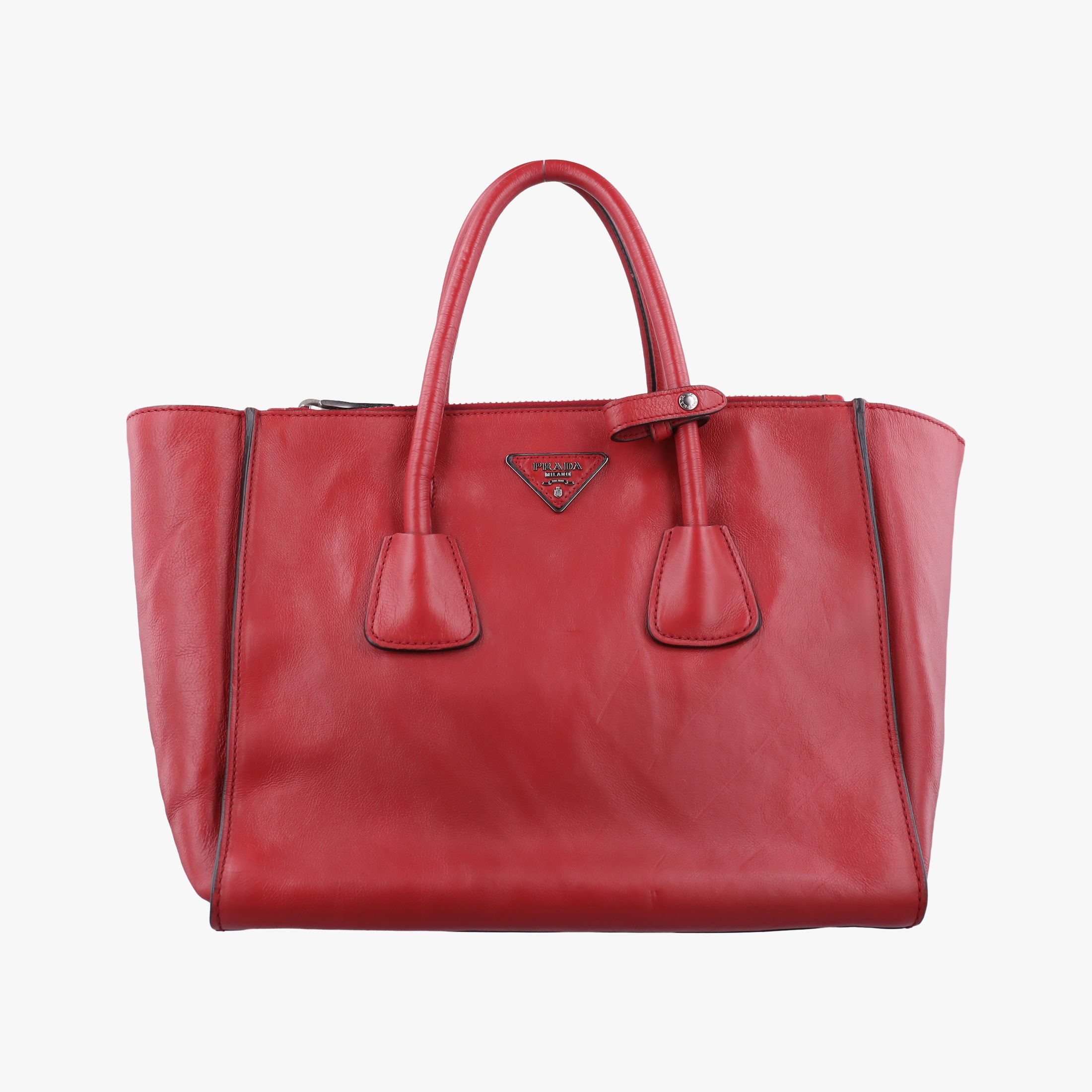 Pre-owned Prada Twin Pocket Winged Tote Red Leather BN2619 handbag | stylenewstar