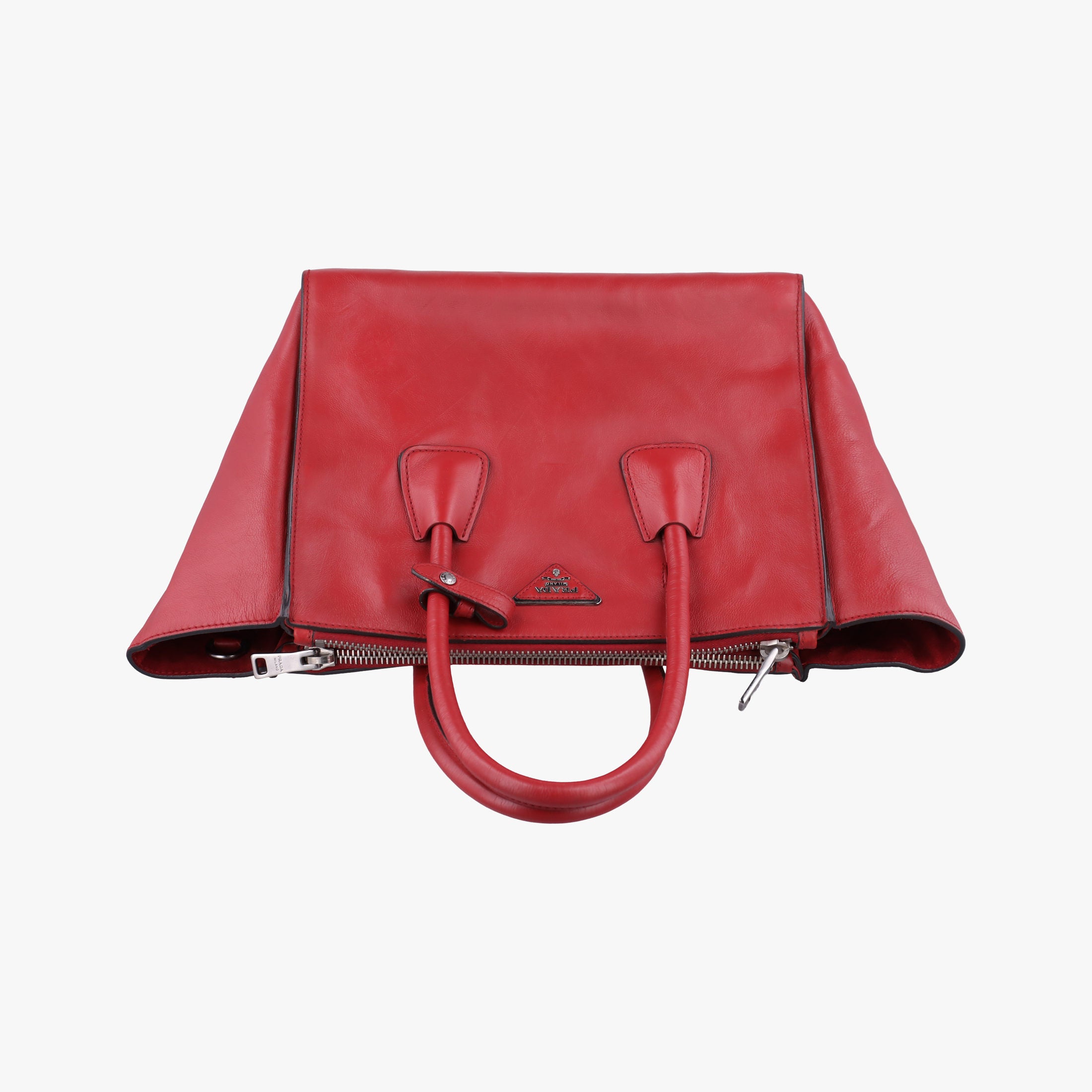 Pre-owned Prada Twin Pocket Winged Tote Red Leather BN2619 handbag | stylenewstar