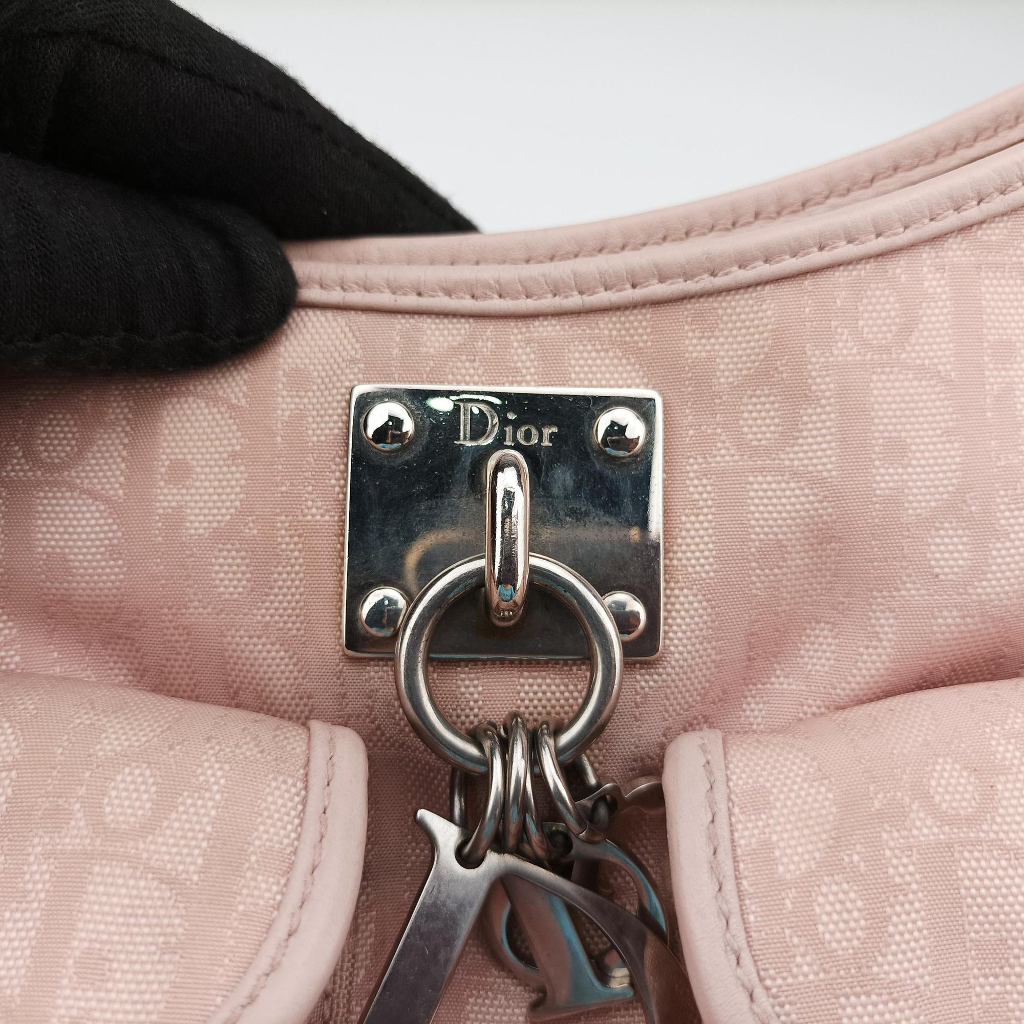 Secondhand Christian Dior Lovely Trotter Pink Cotton Canvas × Leather  handbag | stylenewstar