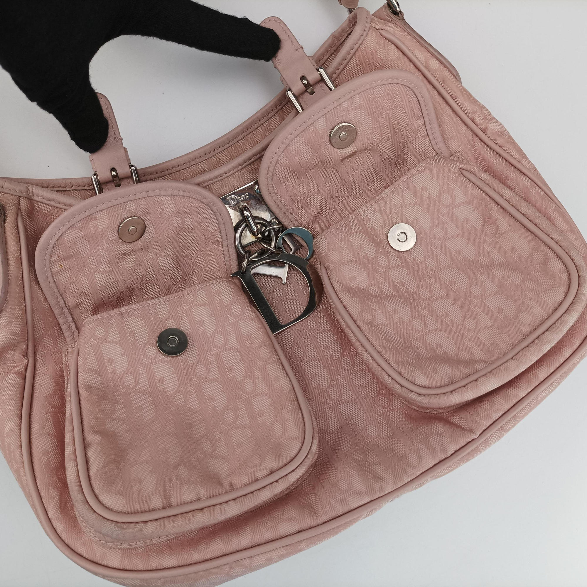 Secondhand Christian Dior Lovely Trotter Pink Cotton Canvas × Leather  handbag | stylenewstar