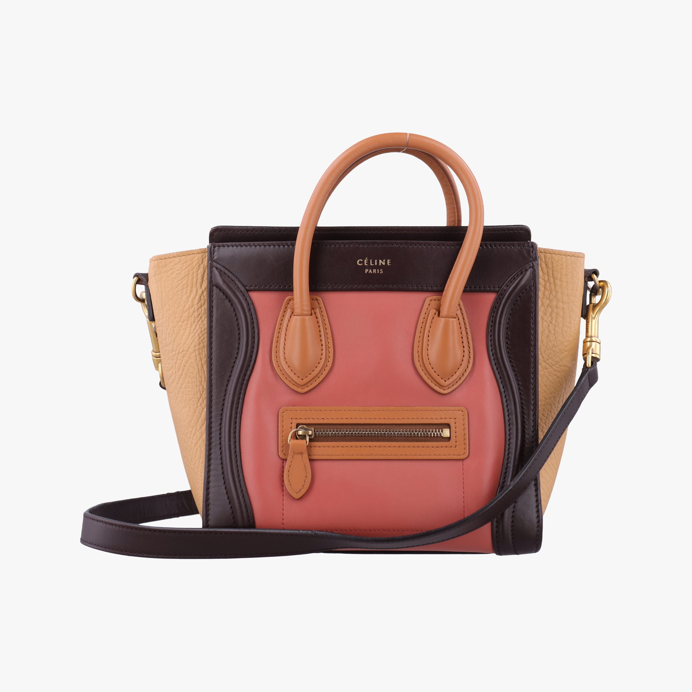 Secondhand Celine luggage nano shopper Pink beige×brown×black Leather  shoulderbag | stylenewstar