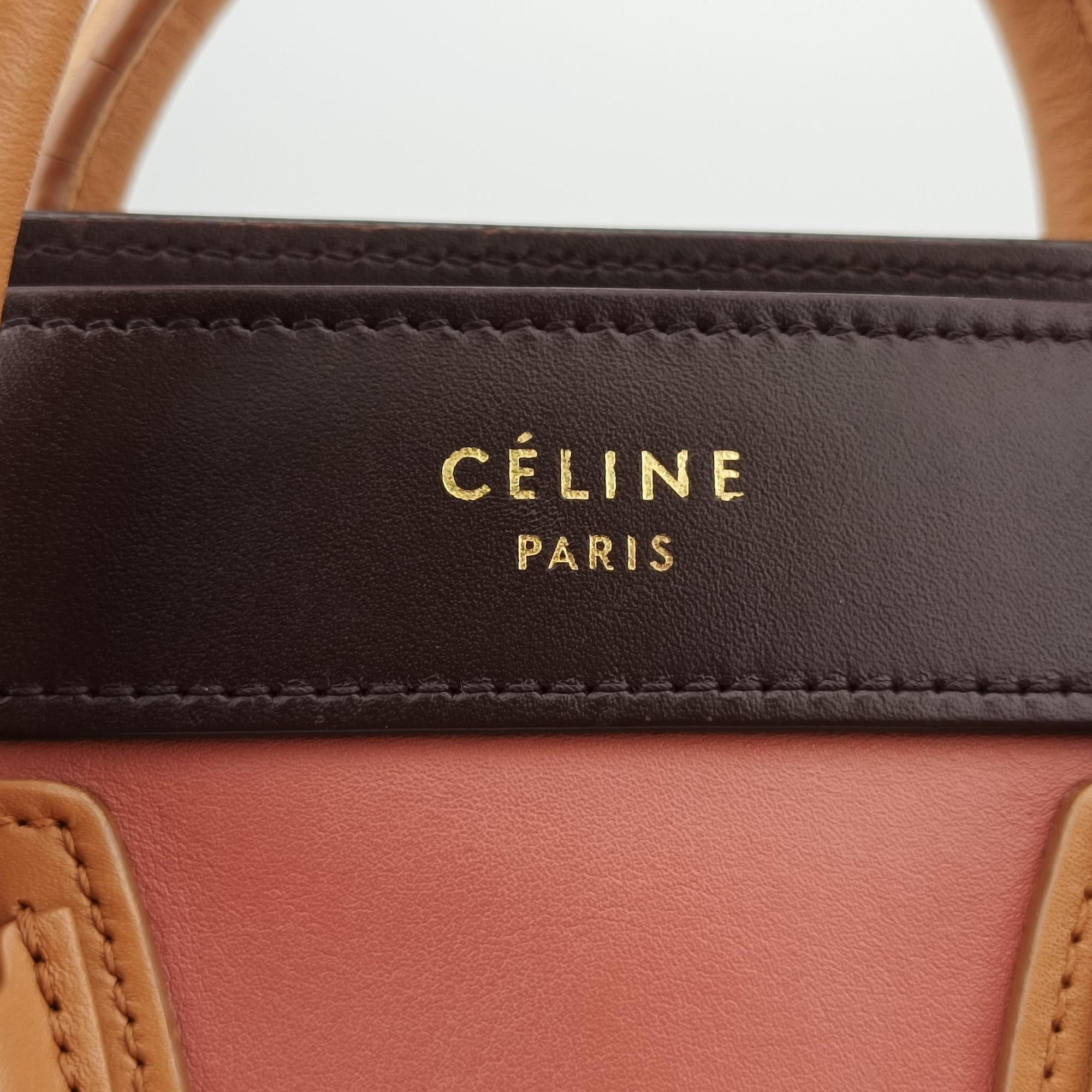 Secondhand Celine luggage nano shopper Pink beige×brown×black Leather  shoulderbag | stylenewstar