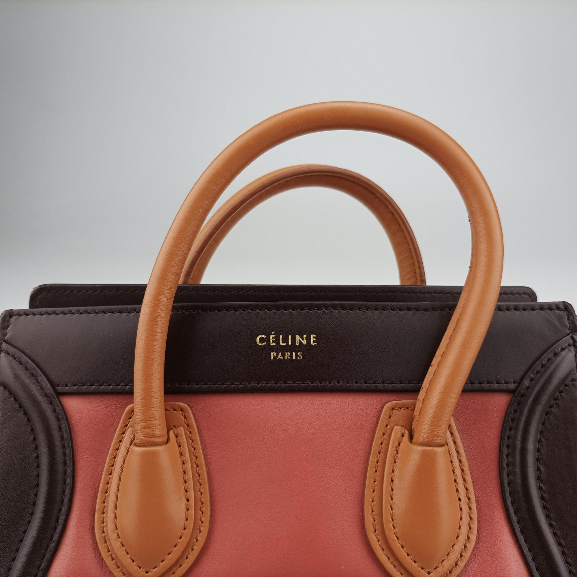 Secondhand Celine luggage nano shopper Pink beige×brown×black Leather  shoulderbag | stylenewstar