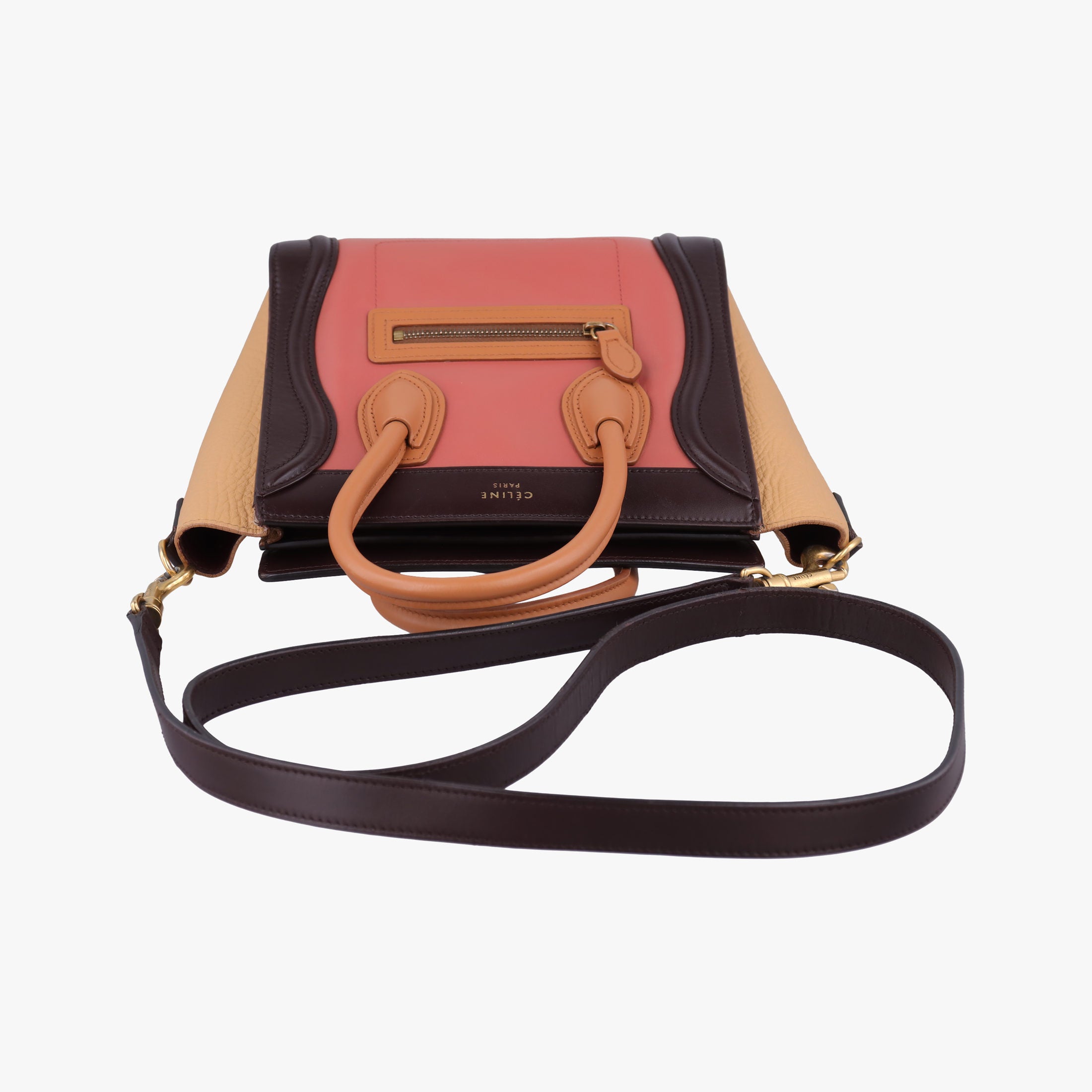 Secondhand Celine luggage nano shopper Pink beige×brown×black Leather  shoulderbag | stylenewstar