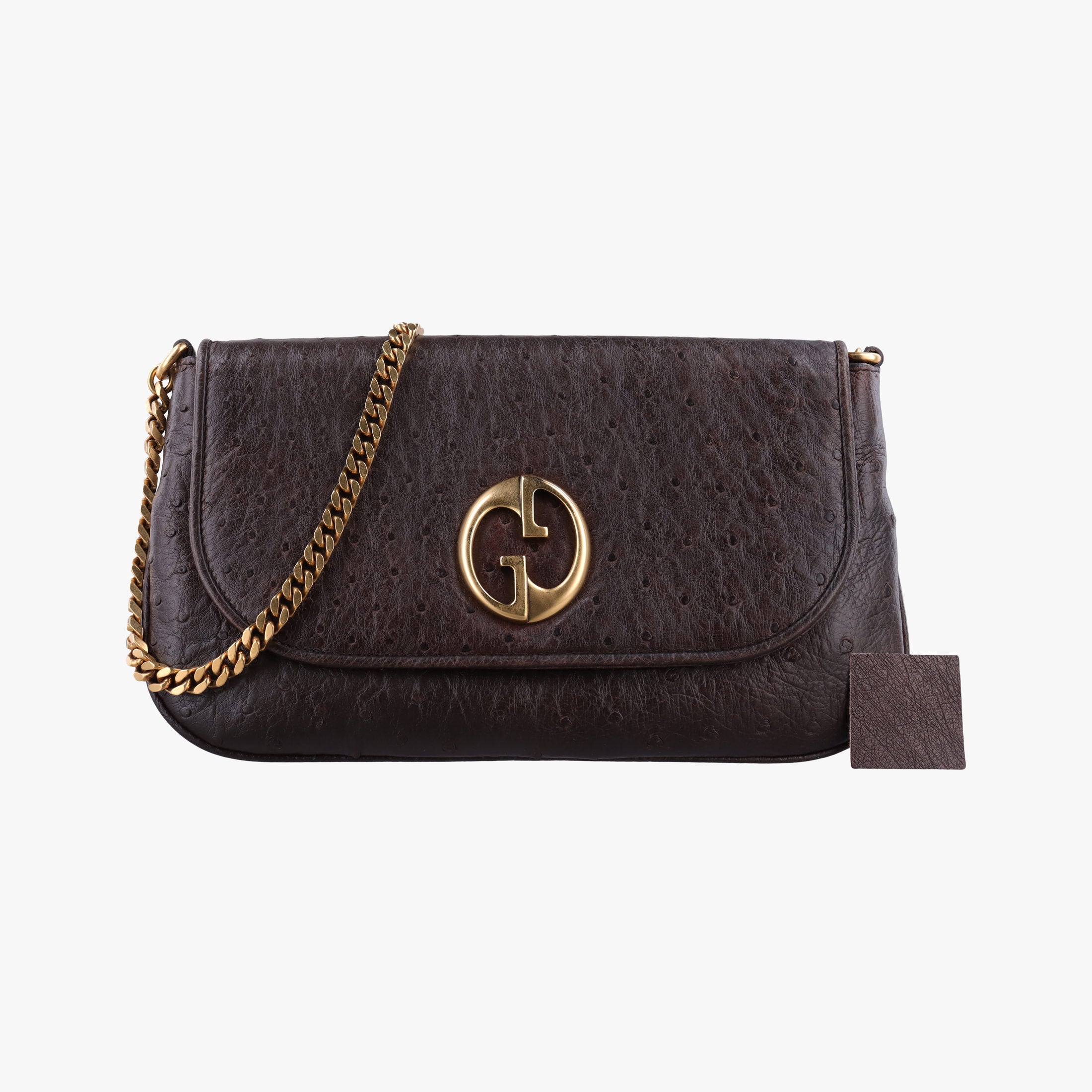 Vintage Gucci 1973 Double G Brown Ostrich Leather 251820 shoulderbag | stylenewstar