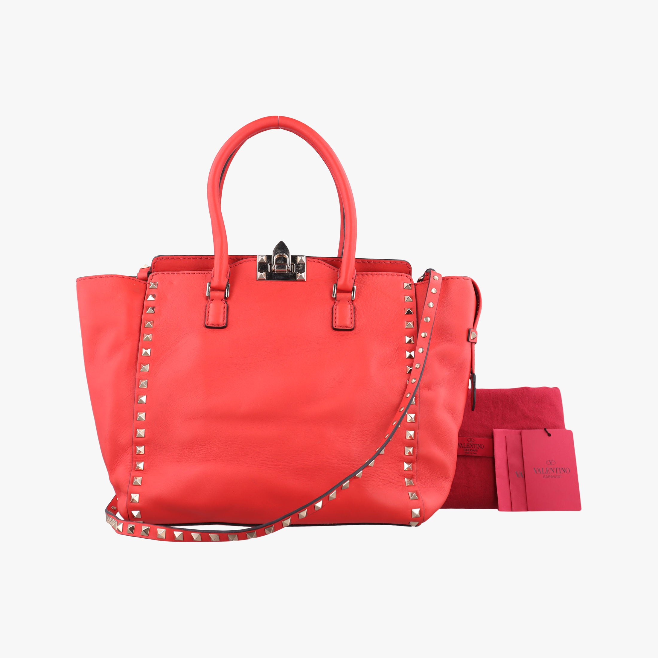 Pre-owned Valentino Rockstud Red Leather  shoulderbag | stylenewstar