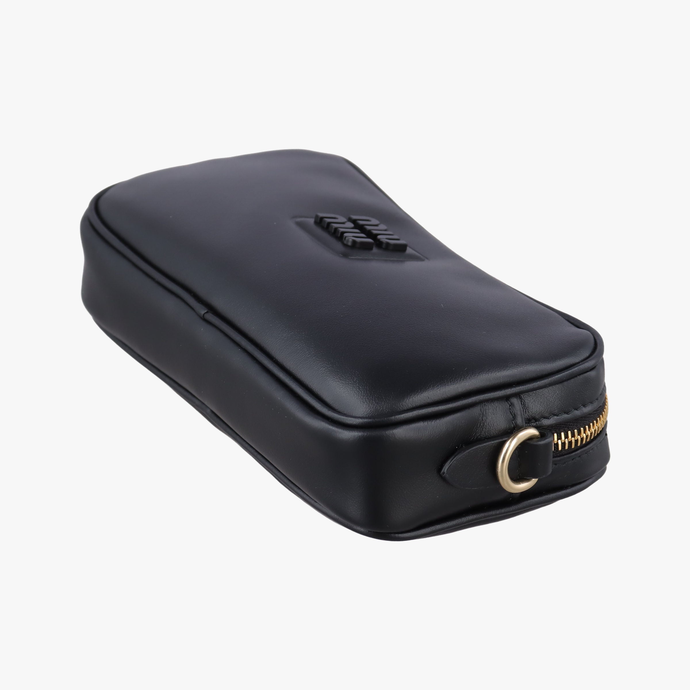 Pre-owned Miu Miu logo Black leather  bum bag/waist bag | stylenewstar
