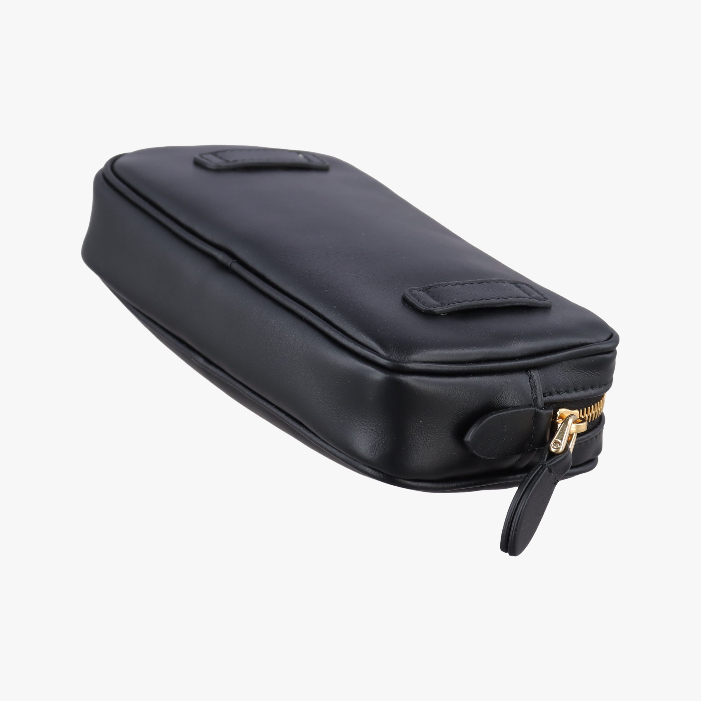 Pre-owned Miu Miu logo Black leather  bum bag/waist bag | stylenewstar