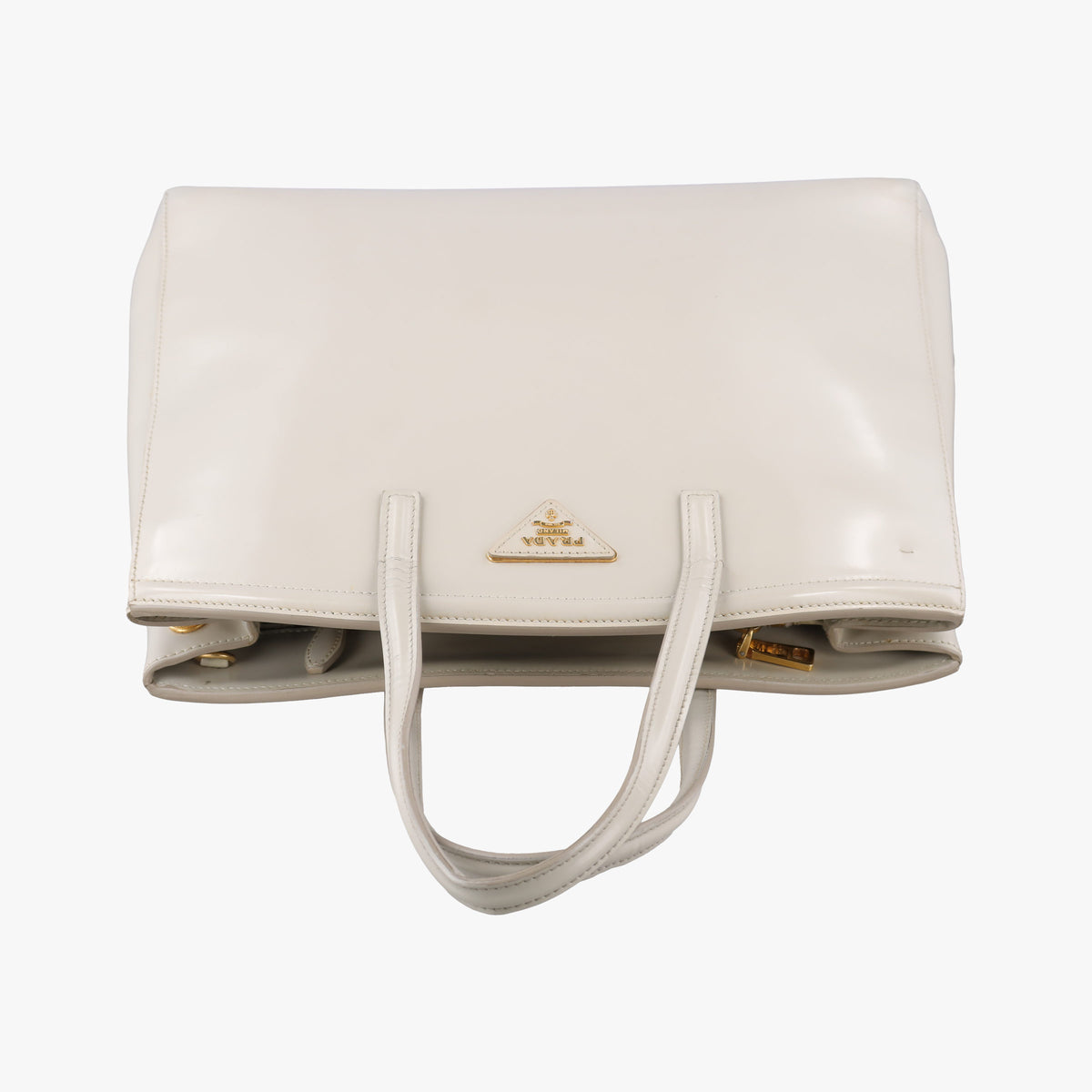 Pre-owned Prada Parabole Tote White Patent  shoulderbag | stylenewstar