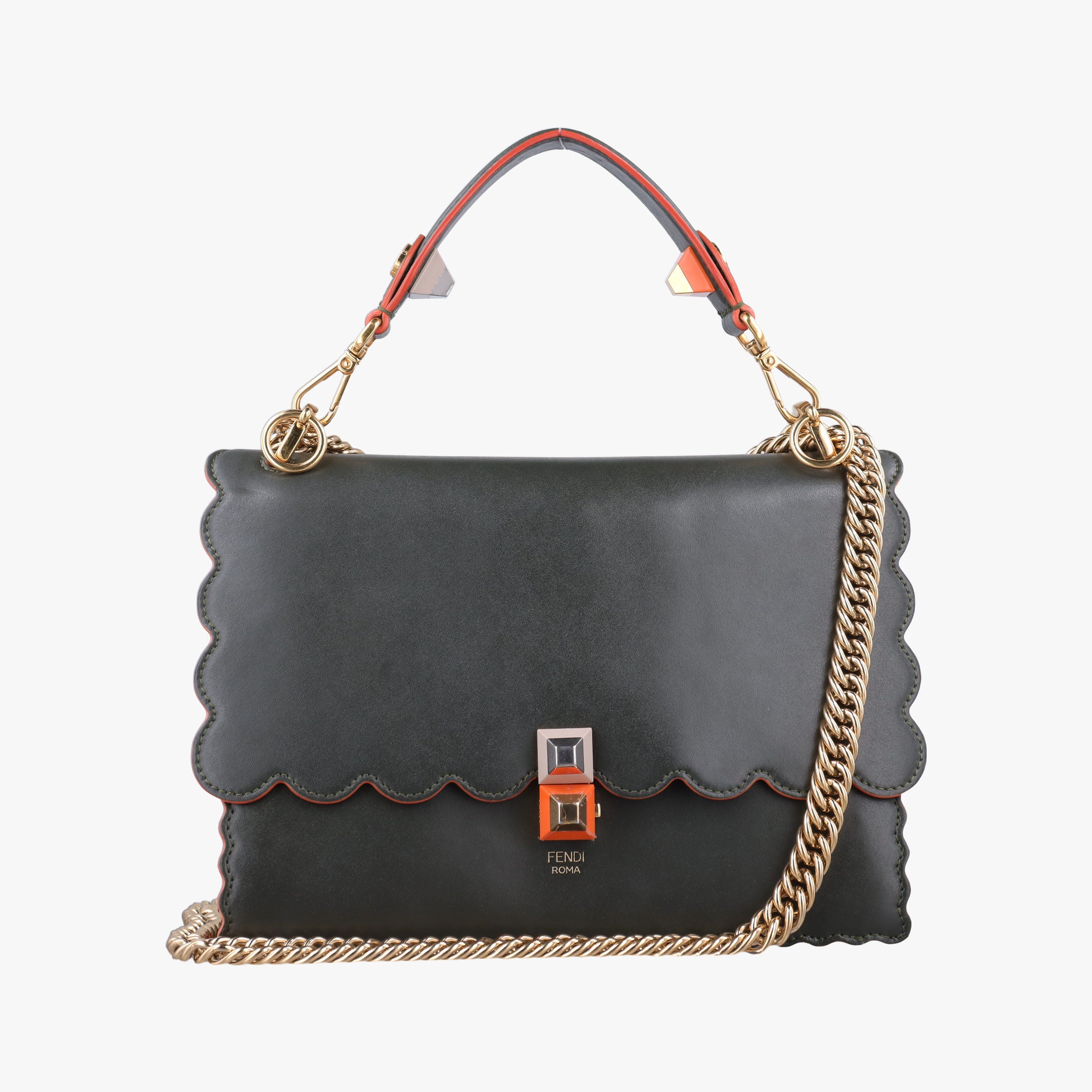 Secondhand Fendi KAN I Green Leather 8BT283 shoulderbag | stylenewstar