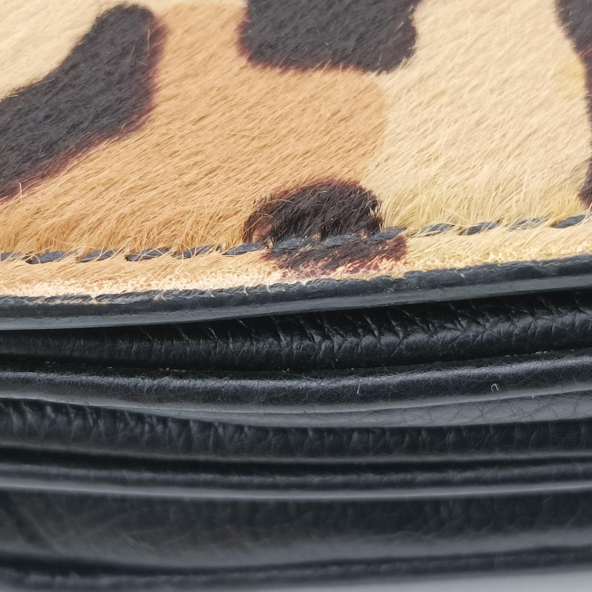 Pre-owned Prada Leopard print Brown×Multicolour ponyhair×leather 1BD009 shoulderbag | stylenewstar