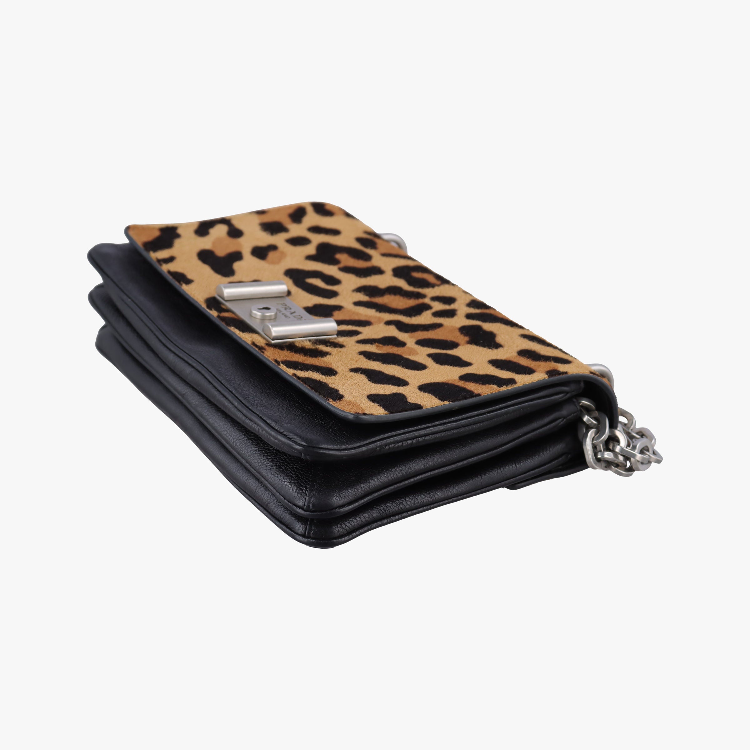 Pre-owned Prada Leopard print Brown×Multicolour ponyhair×leather 1BD009 shoulderbag | stylenewstar