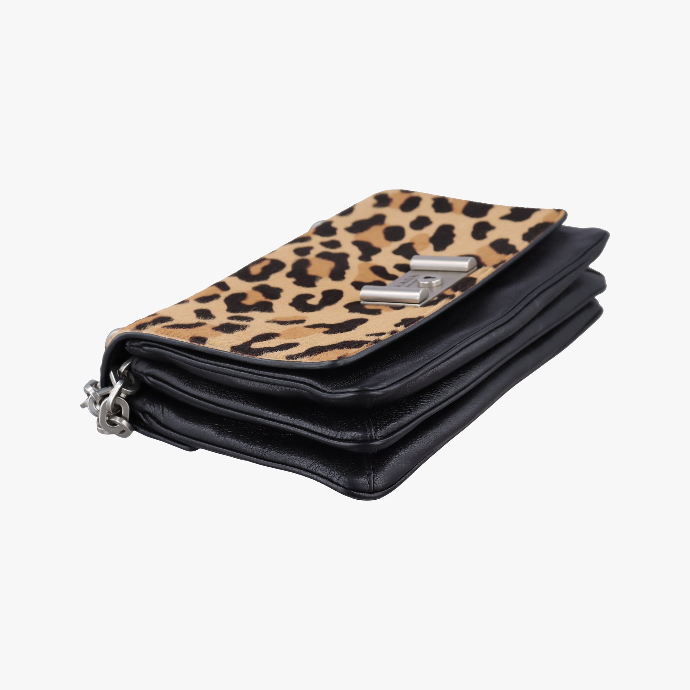Pre-owned Prada Leopard print Brown×Multicolour ponyhair×leather 1BD009 shoulderbag | stylenewstar