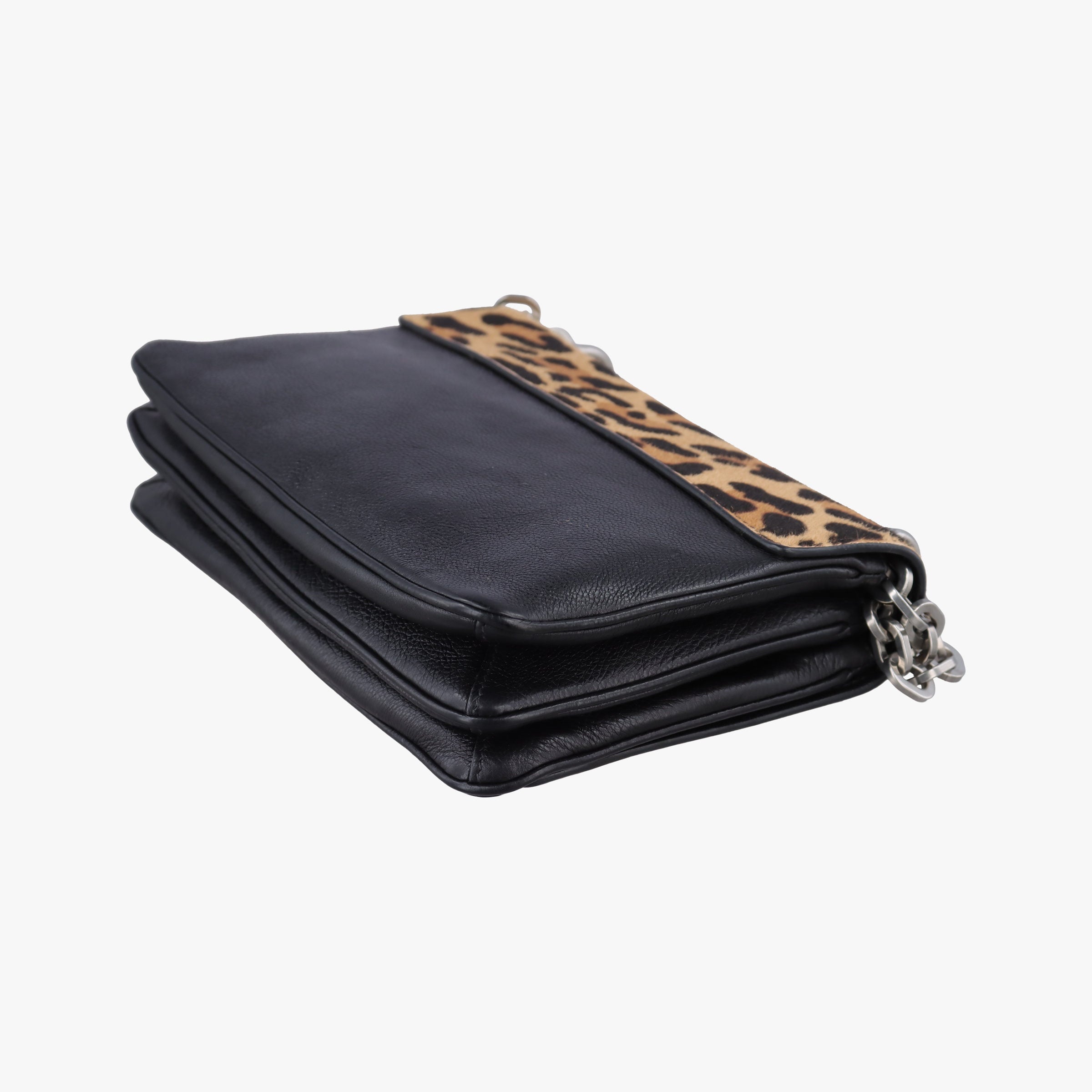 Pre-owned Prada Leopard print Brown×Multicolour ponyhair×leather 1BD009 shoulderbag | stylenewstar