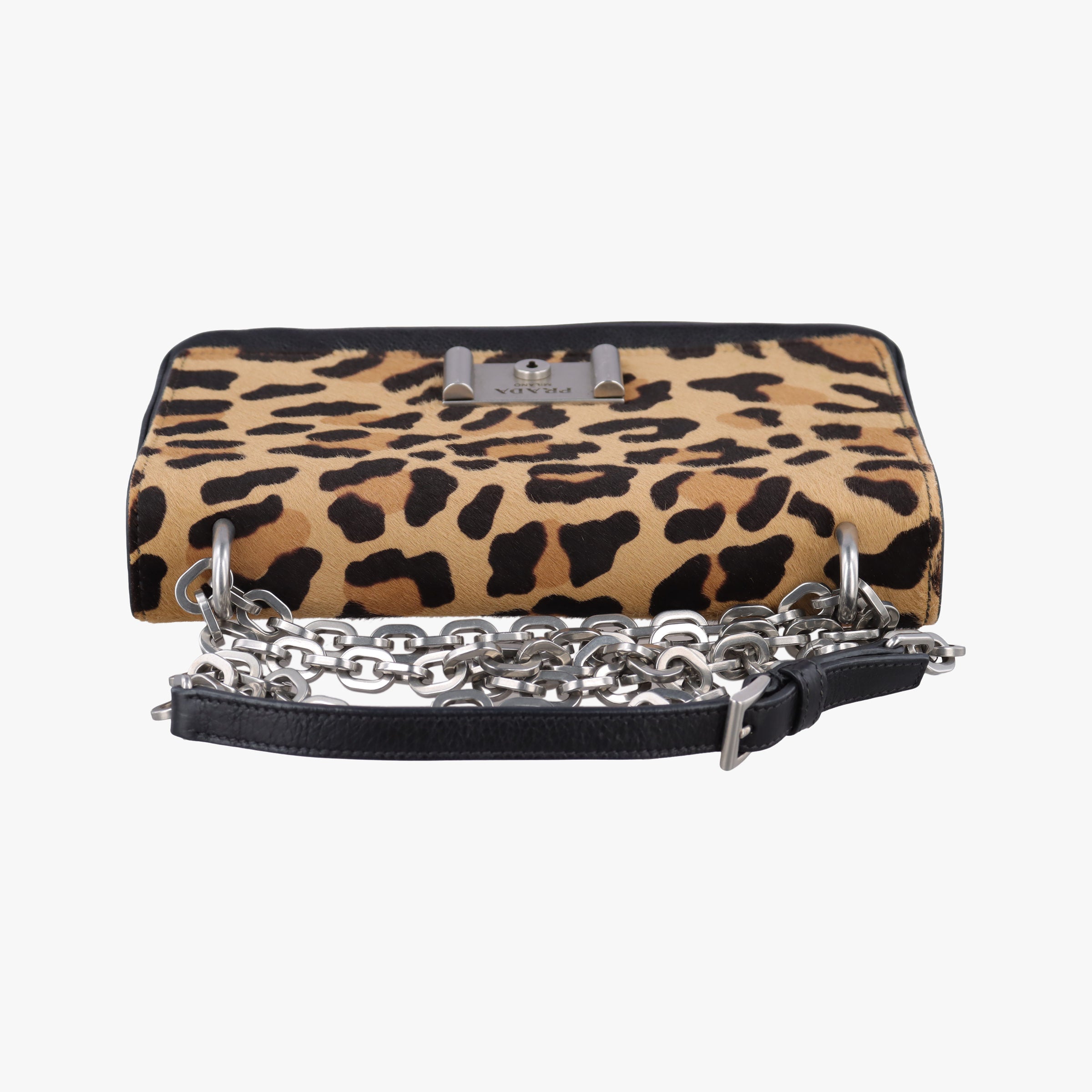 Pre-owned Prada Leopard print Brown×Multicolour ponyhair×leather 1BD009 shoulderbag | stylenewstar