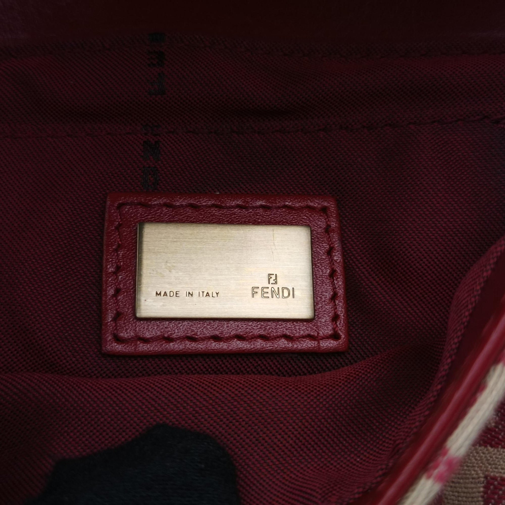 Pre-owned Fendi Zucchino Borsa Red canvas×leather 8BR429 shoulderbag | stylenewstar