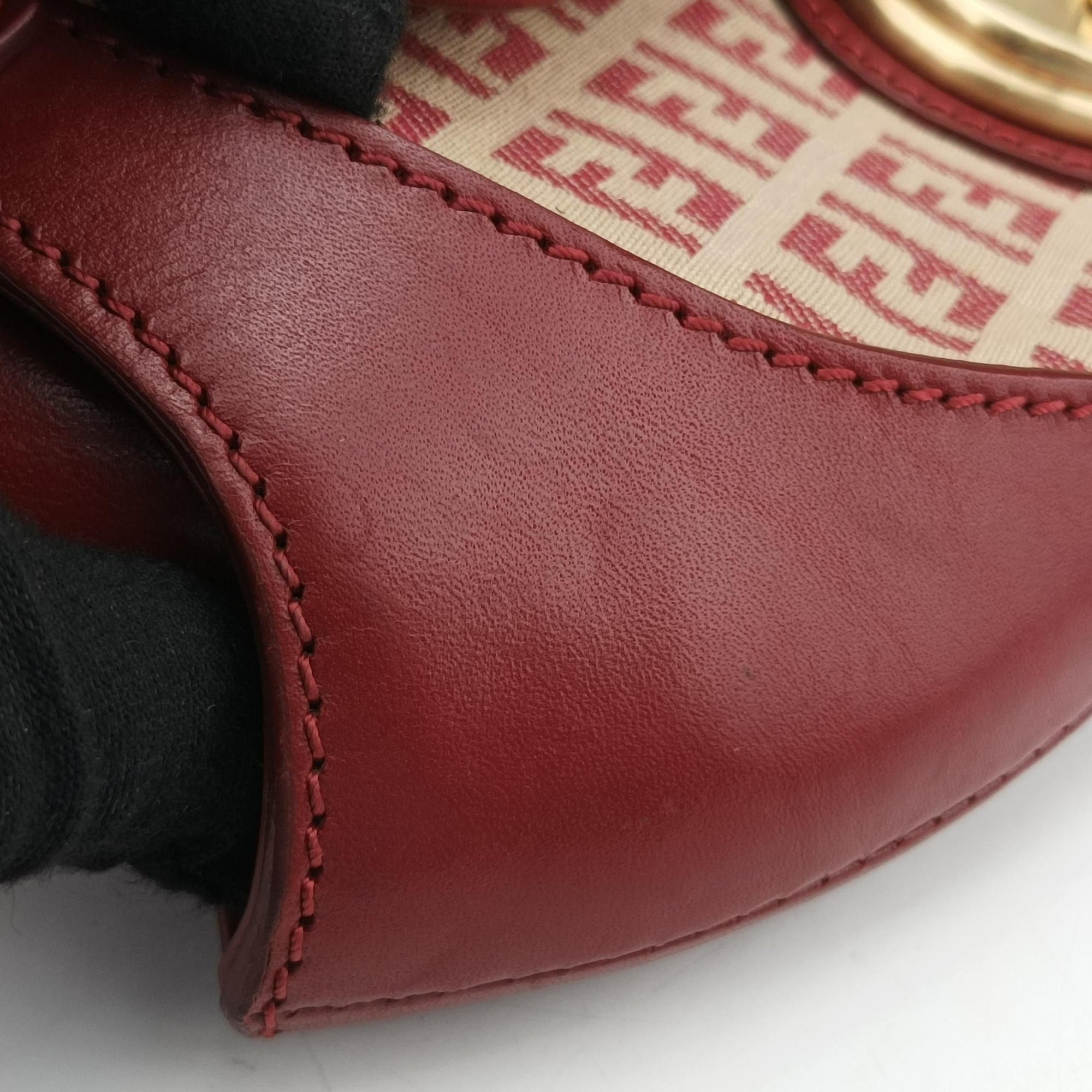 Pre-owned Fendi Zucchino Borsa Red canvas×leather 8BR429 shoulderbag | stylenewstar