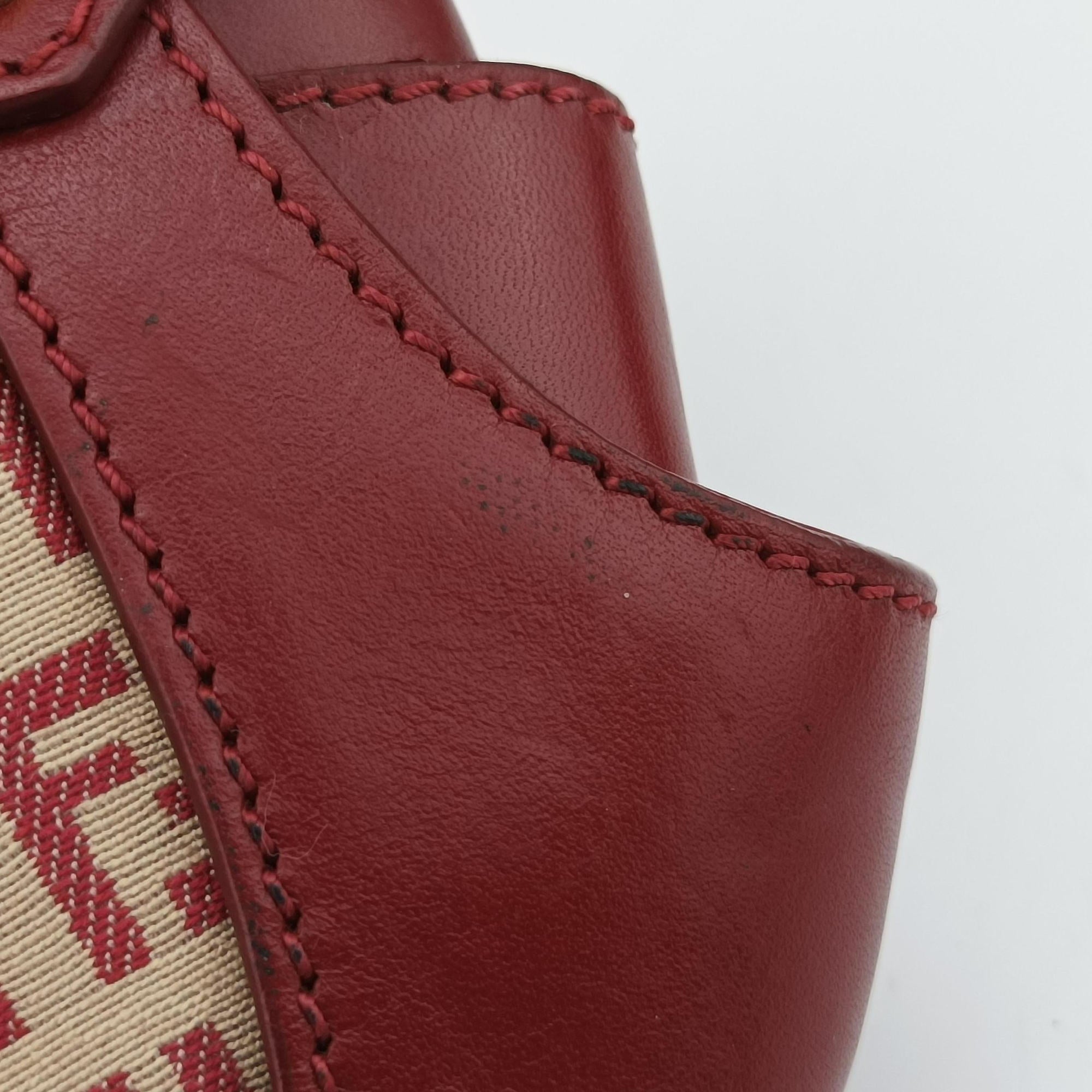 Pre-owned Fendi Zucchino Borsa Red canvas×leather 8BR429 shoulderbag | stylenewstar