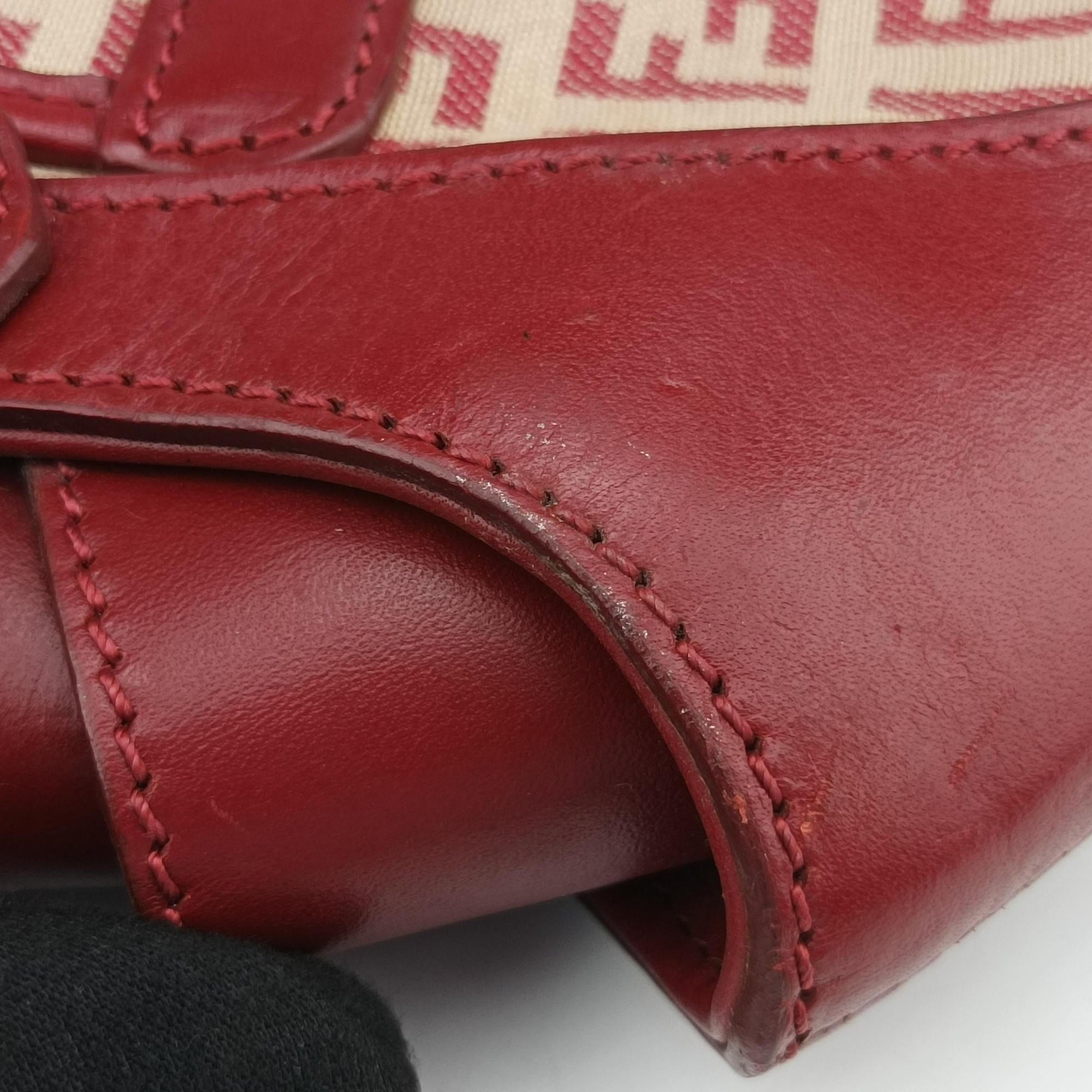 Pre-owned Fendi Zucchino Borsa Red canvas×leather 8BR429 shoulderbag | stylenewstar