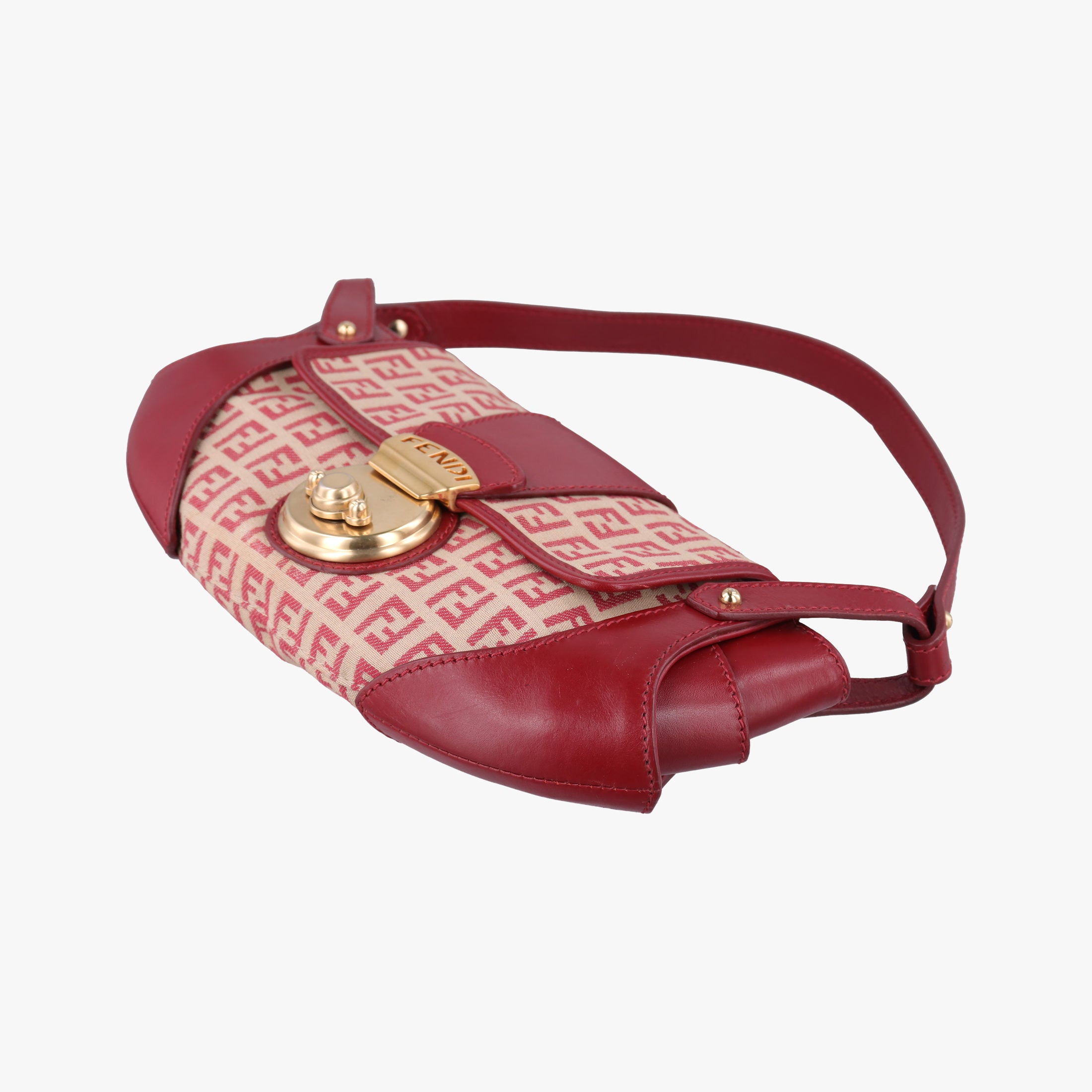 Pre-owned Fendi Zucchino Borsa Red canvas×leather 8BR429 shoulderbag | stylenewstar