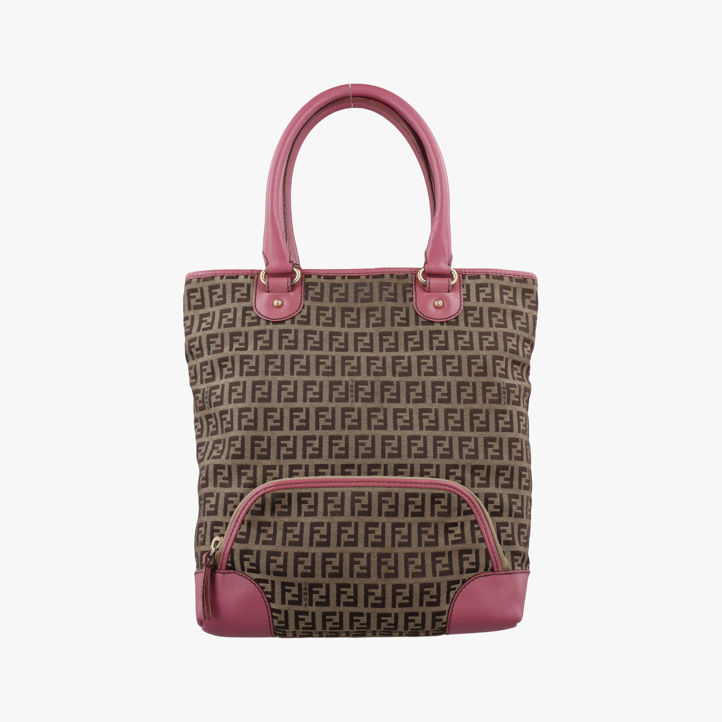 Secondhand Fendi Zucchino Brown×Pink Canvas×Leather 8BH139 handbag | stylenewstar