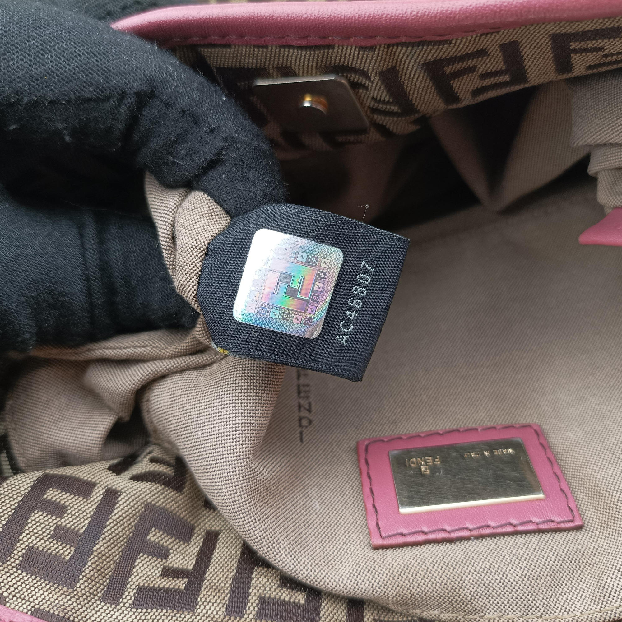 Secondhand Fendi Zucchino Brown×Pink Canvas×Leather 8BH139 handbag | stylenewstar