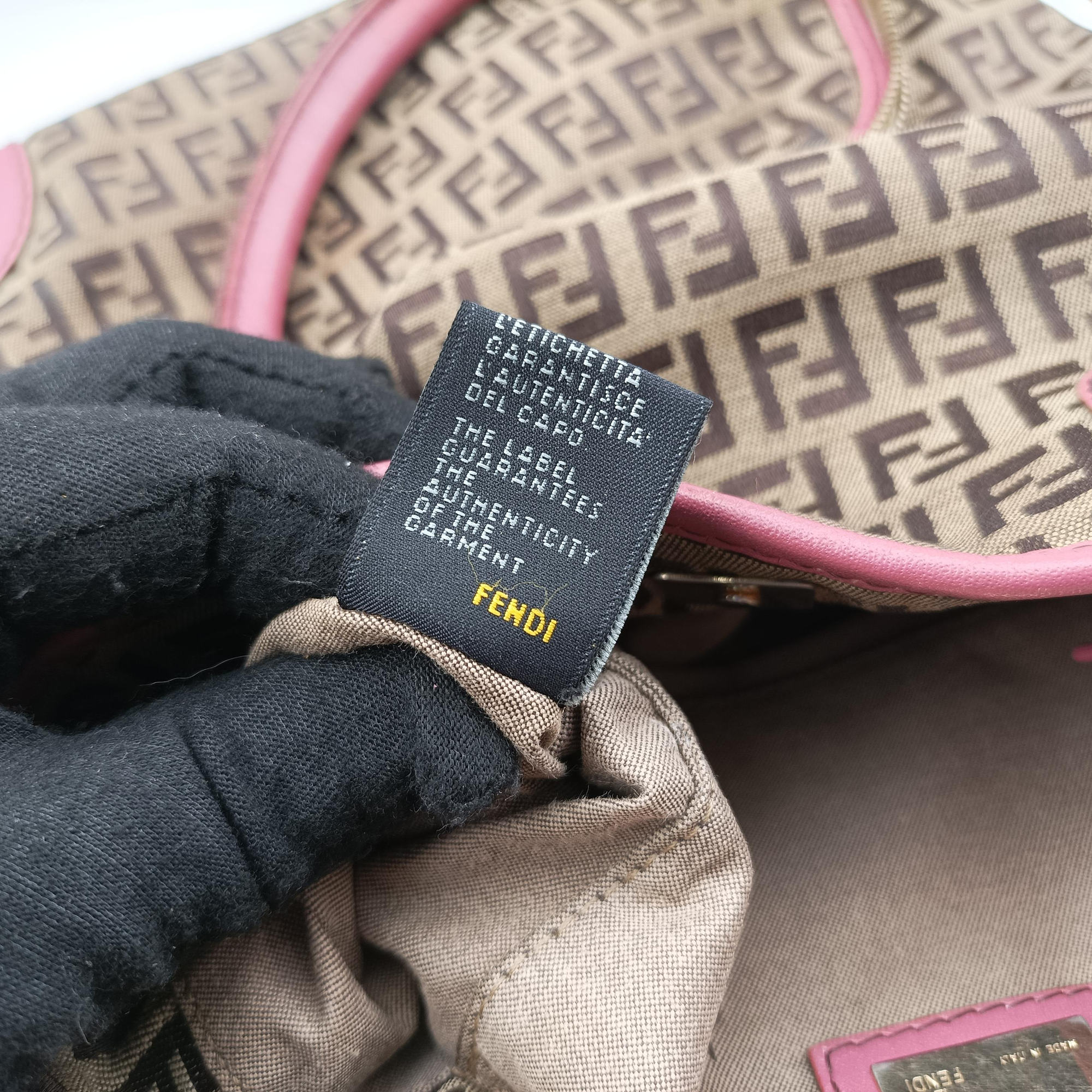 Secondhand Fendi Zucchino Brown×Pink Canvas×Leather 8BH139 handbag | stylenewstar