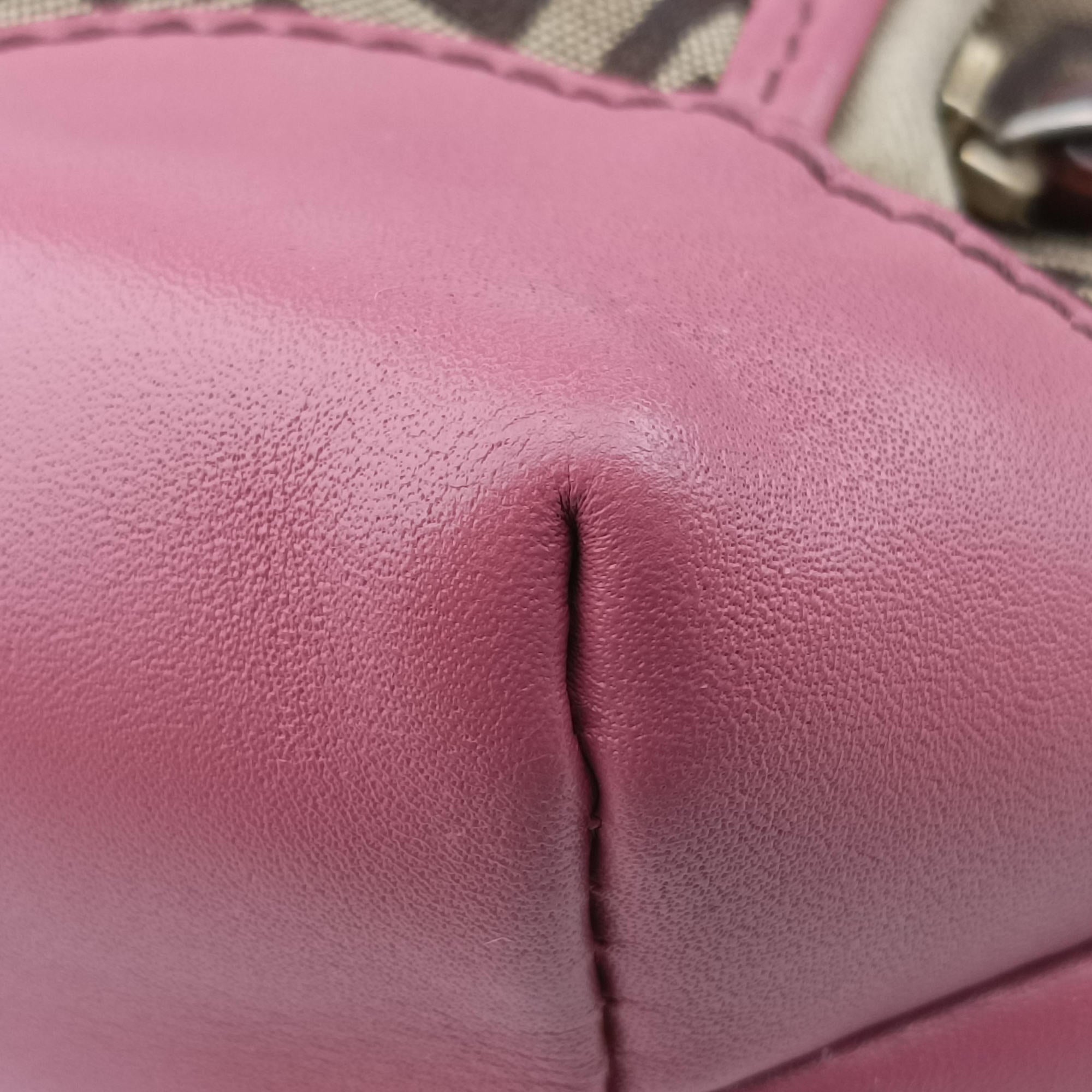 Secondhand Fendi Zucchino Brown×Pink Canvas×Leather 8BH139 handbag | stylenewstar