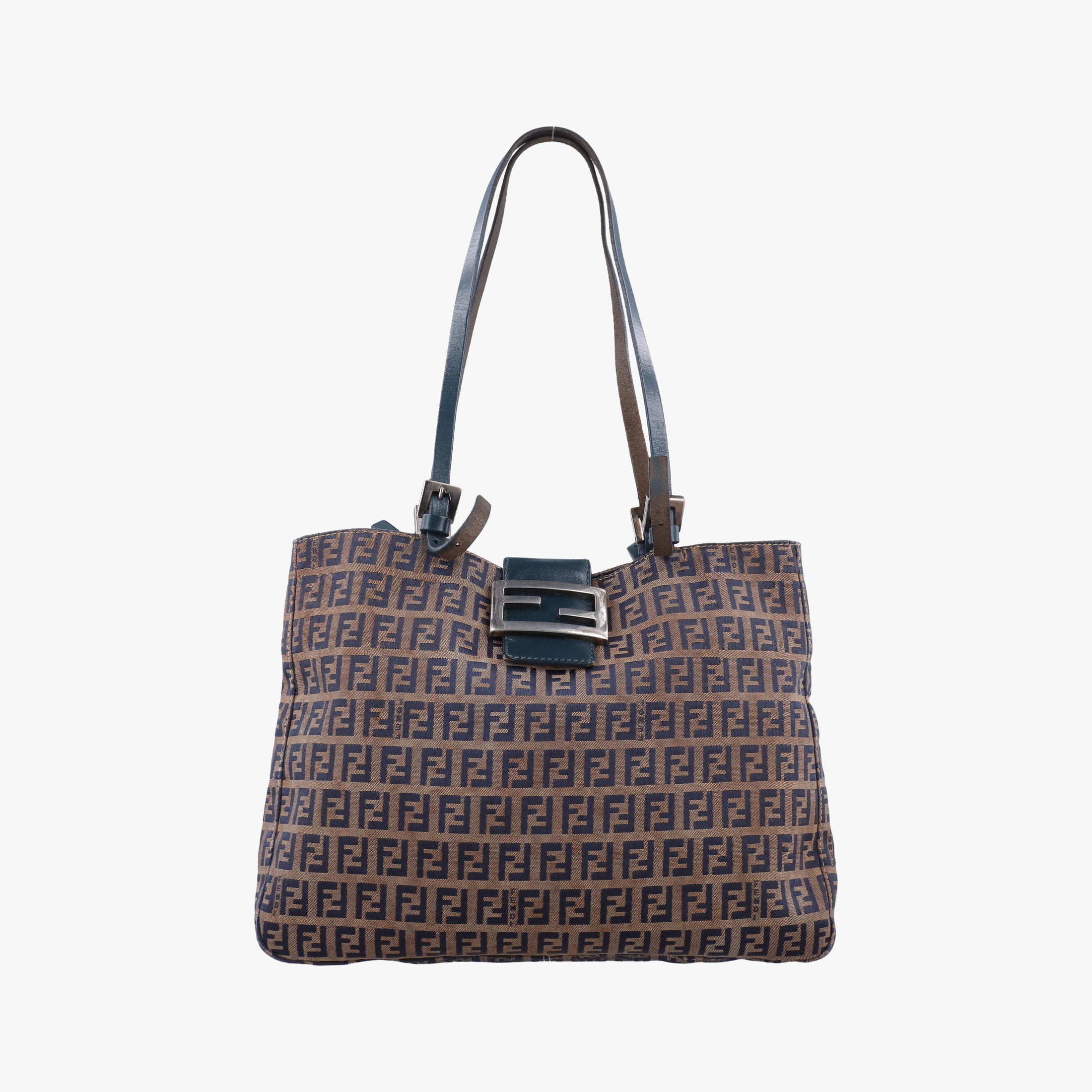 Pre-owned Fendi Zucchino Navy×Brown canvas×leather 8BR616 shoulderbag | stylenewstar