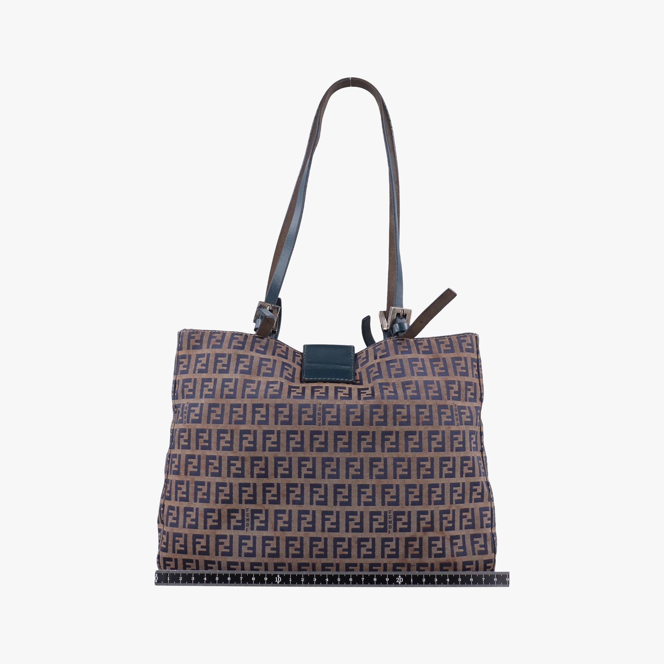 Pre-owned Fendi Zucchino Navy×Brown canvas×leather 8BR616 shoulderbag | stylenewstar