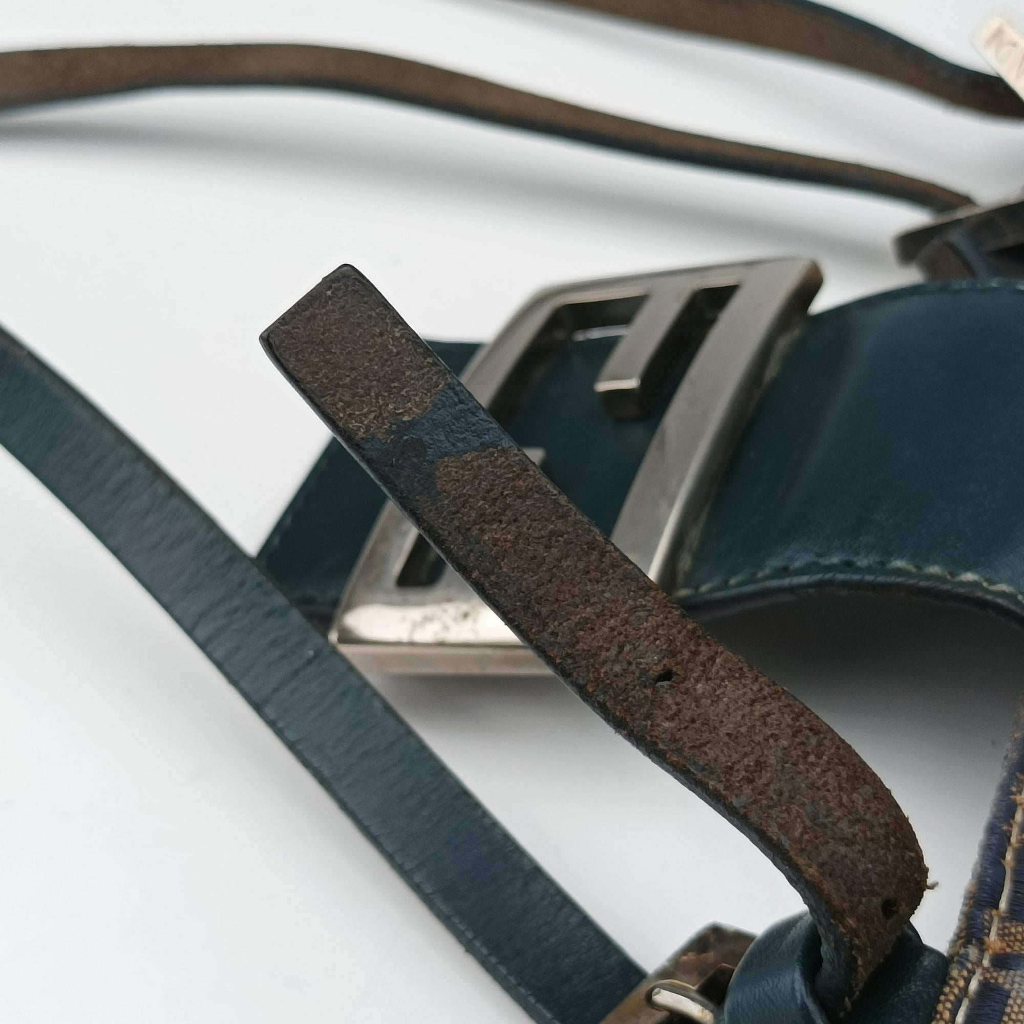 Pre-owned Fendi Zucchino Navy×Brown canvas×leather 8BR616 shoulderbag | stylenewstar