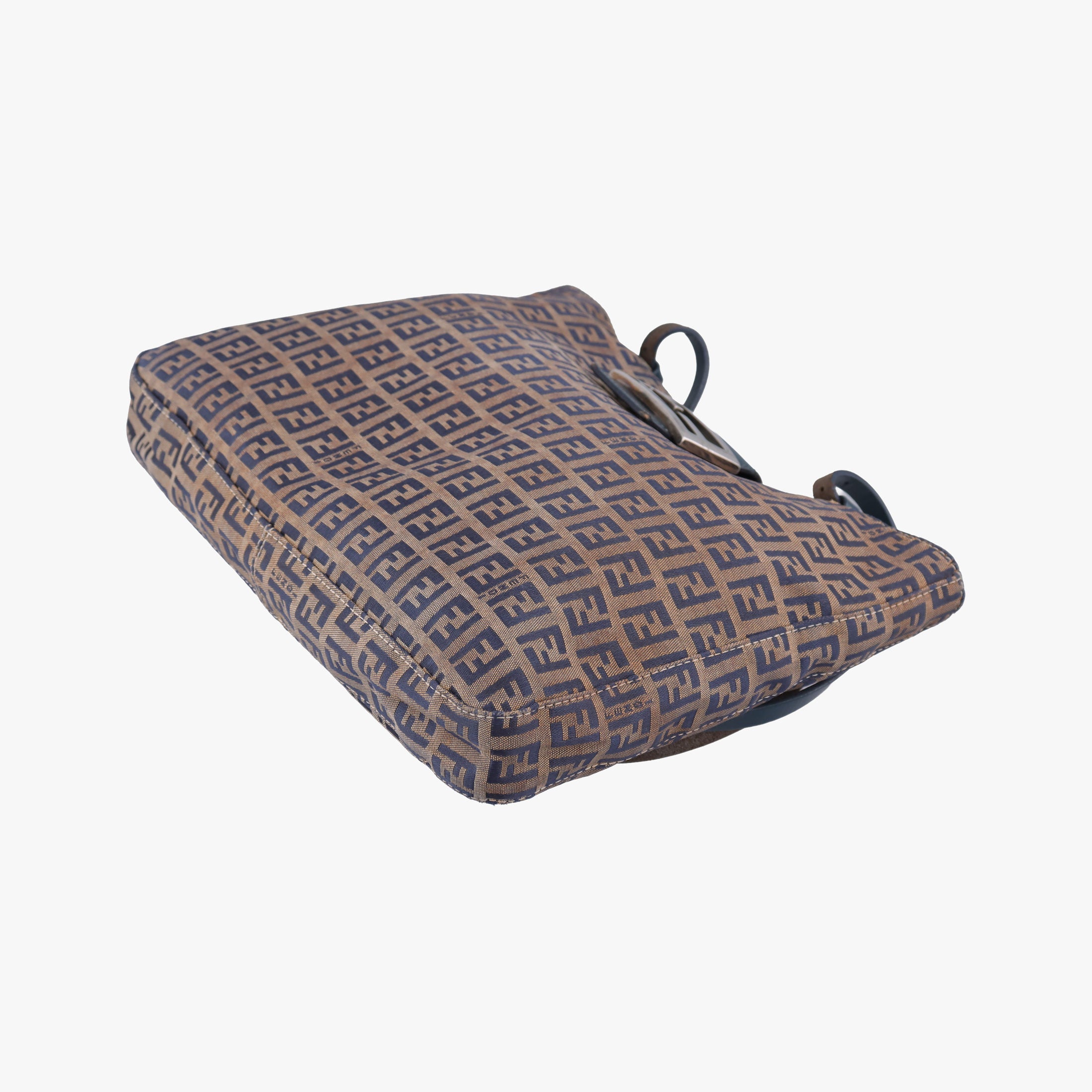 Pre-owned Fendi Zucchino Navy×Brown canvas×leather 8BR616 shoulderbag | stylenewstar