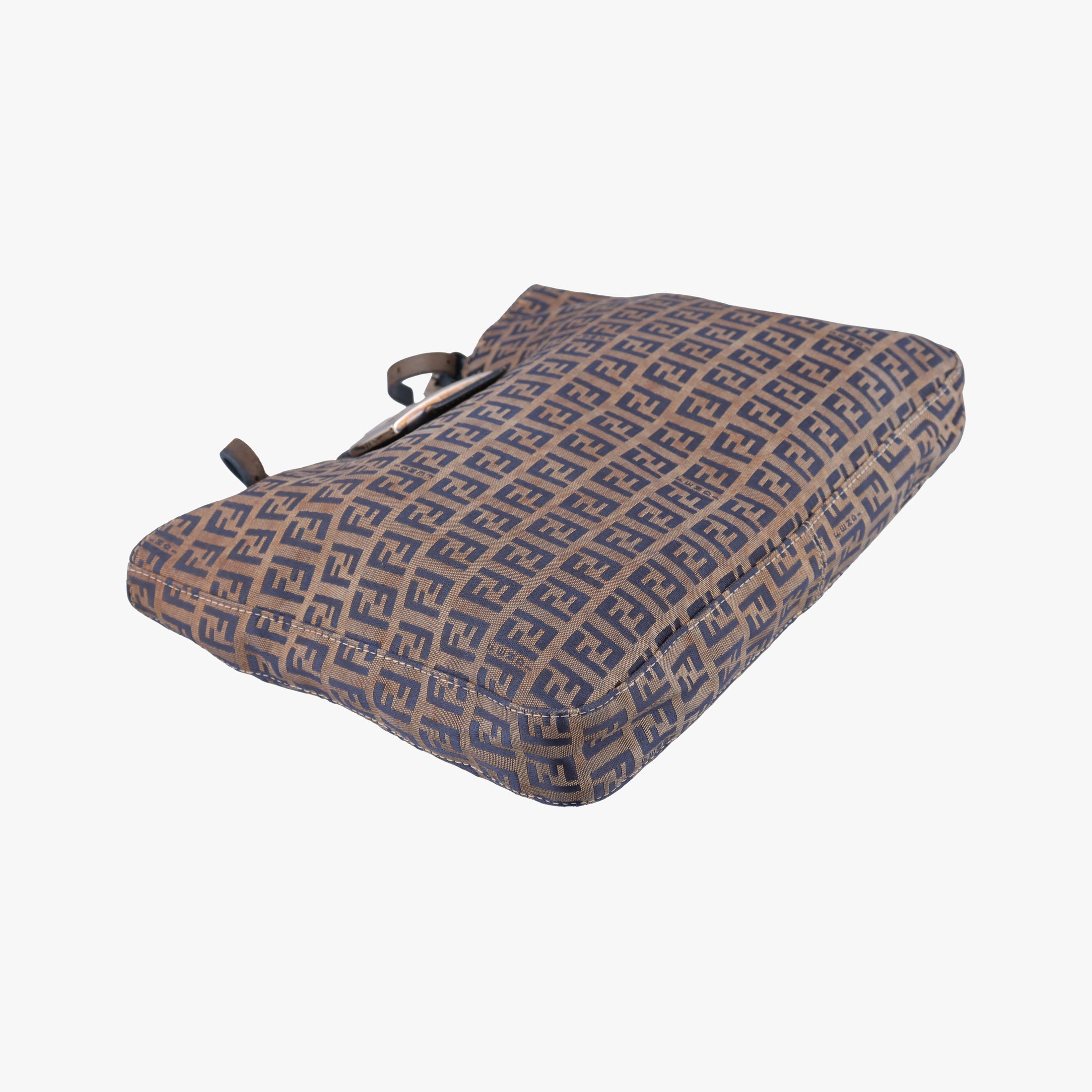 Pre-owned Fendi Zucchino Navy×Brown canvas×leather 8BR616 shoulderbag | stylenewstar