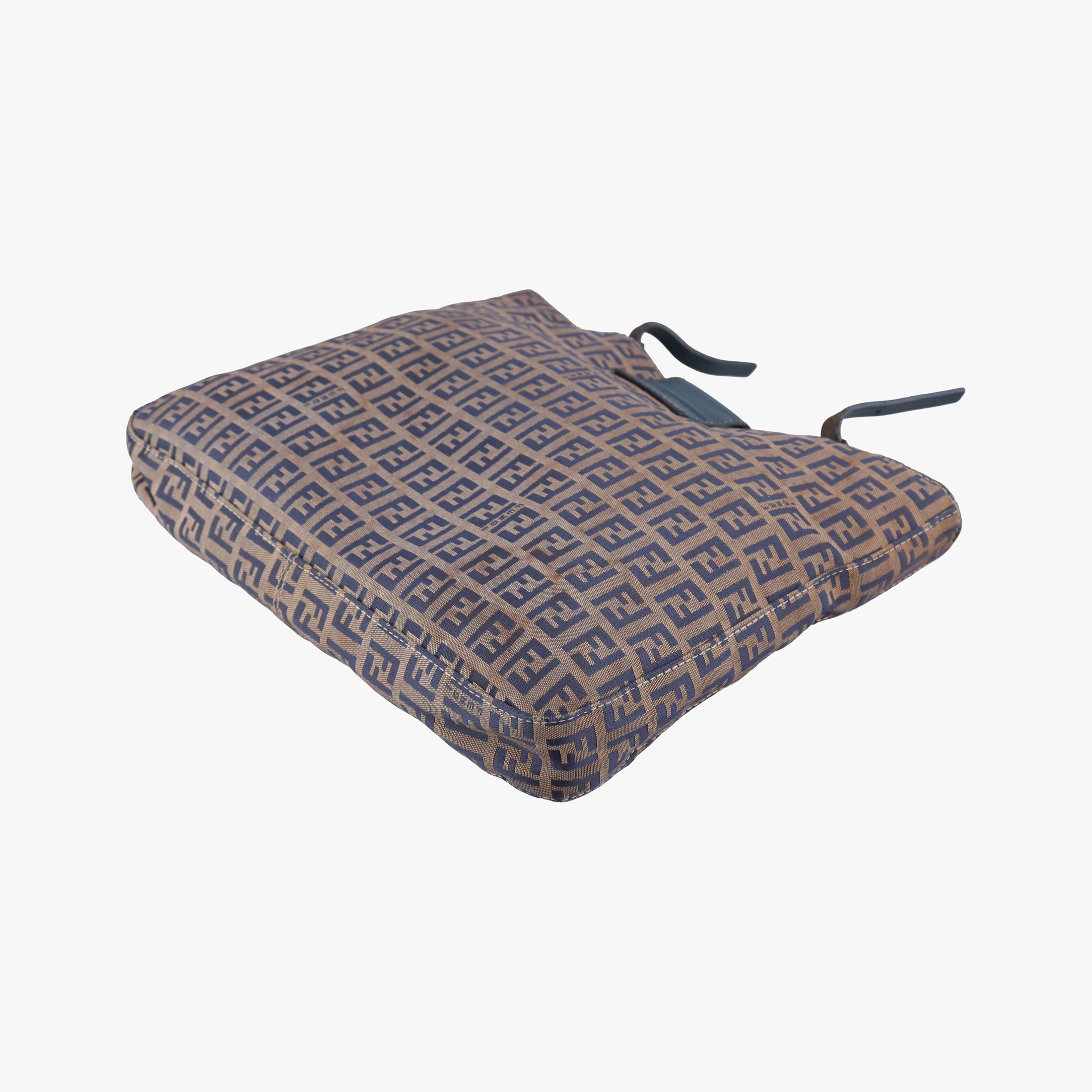 Pre-owned Fendi Zucchino Navy×Brown canvas×leather 8BR616 shoulderbag | stylenewstar