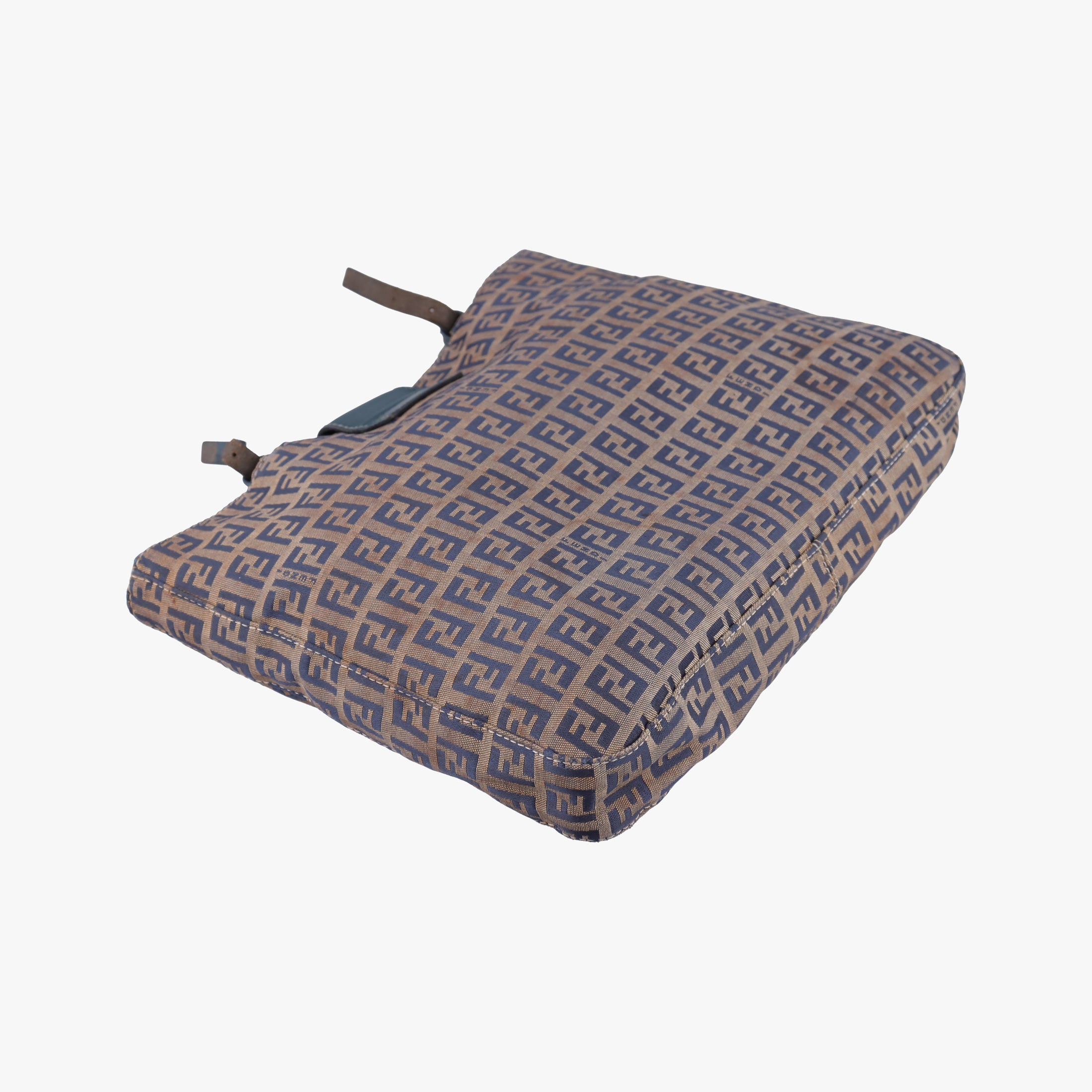 Pre-owned Fendi Zucchino Navy×Brown canvas×leather 8BR616 shoulderbag | stylenewstar