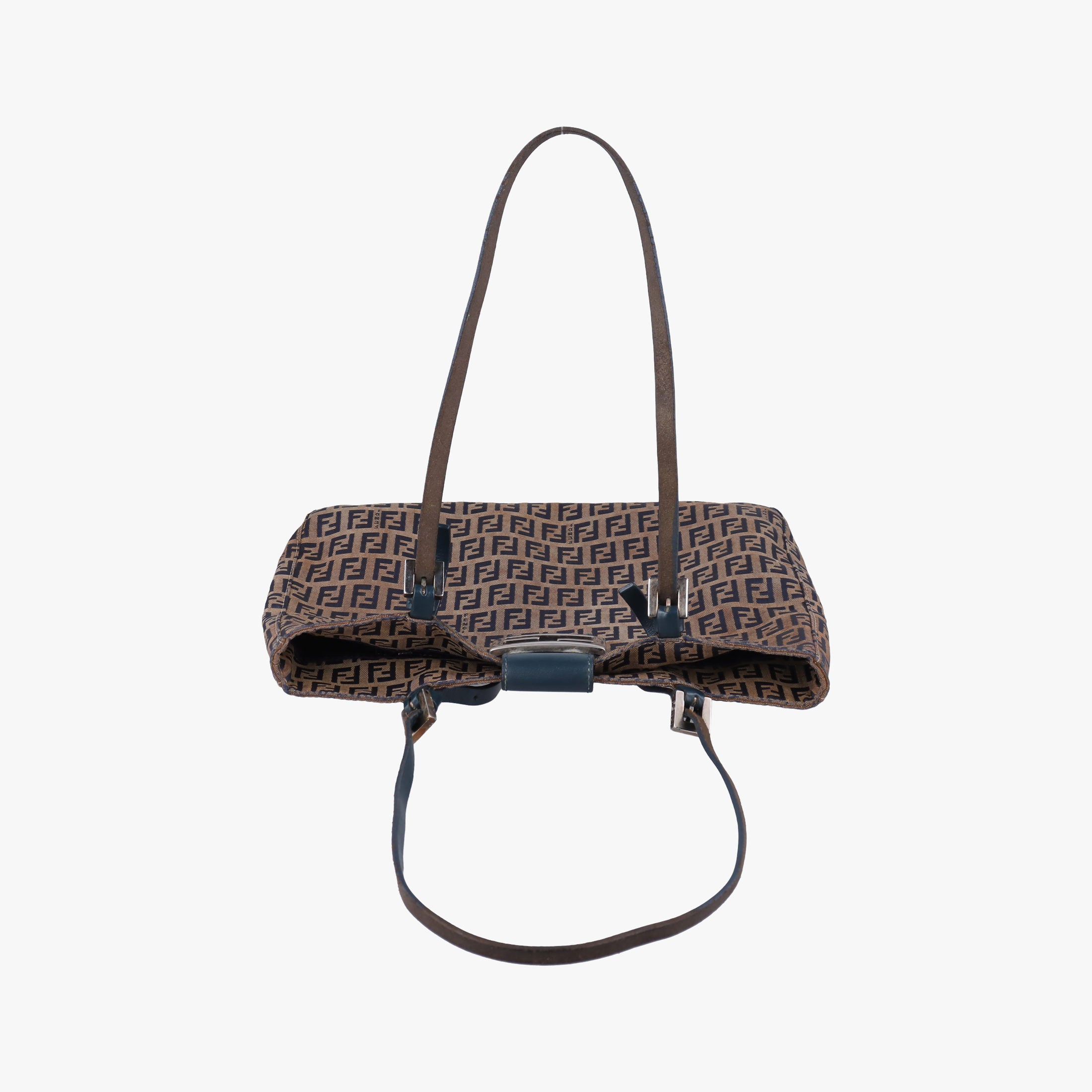 Pre-owned Fendi Zucchino Navy×Brown canvas×leather 8BR616 shoulderbag | stylenewstar