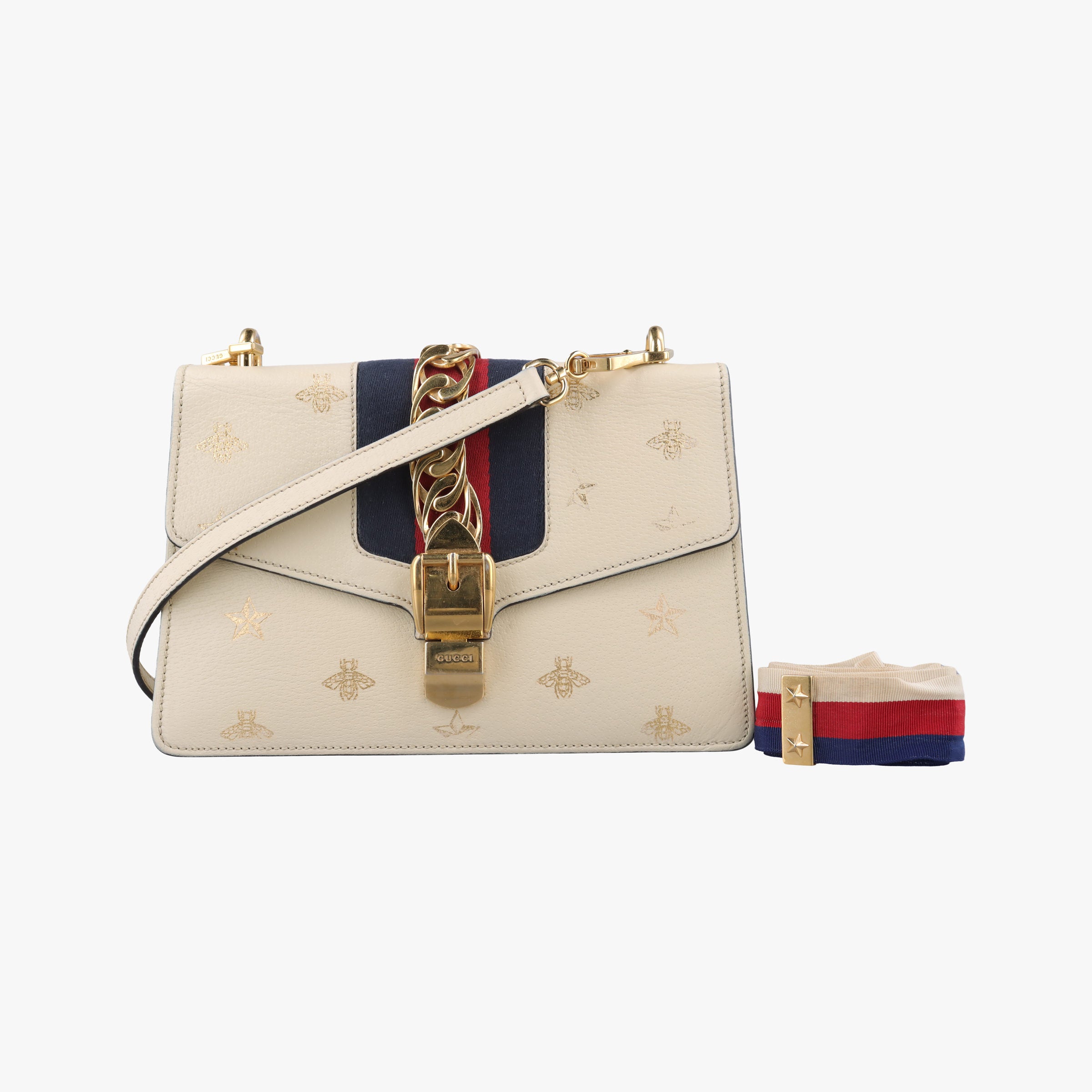Secondhand Gucci Sylvie Ivory×Navy×Red Leather 524405 shoulderbag | stylenewstar