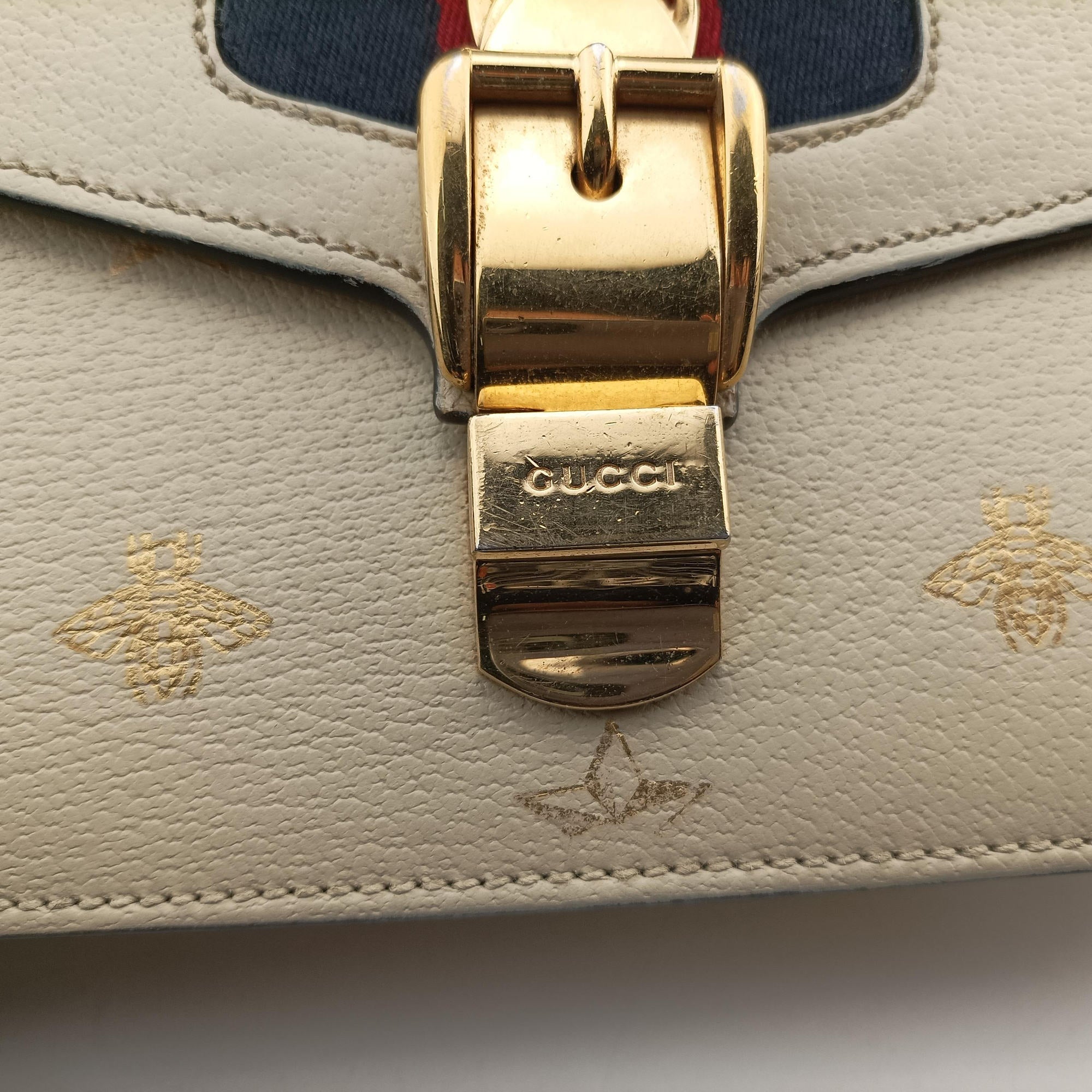 Secondhand Gucci Sylvie Ivory×Navy×Red Leather 524405 shoulderbag | stylenewstar