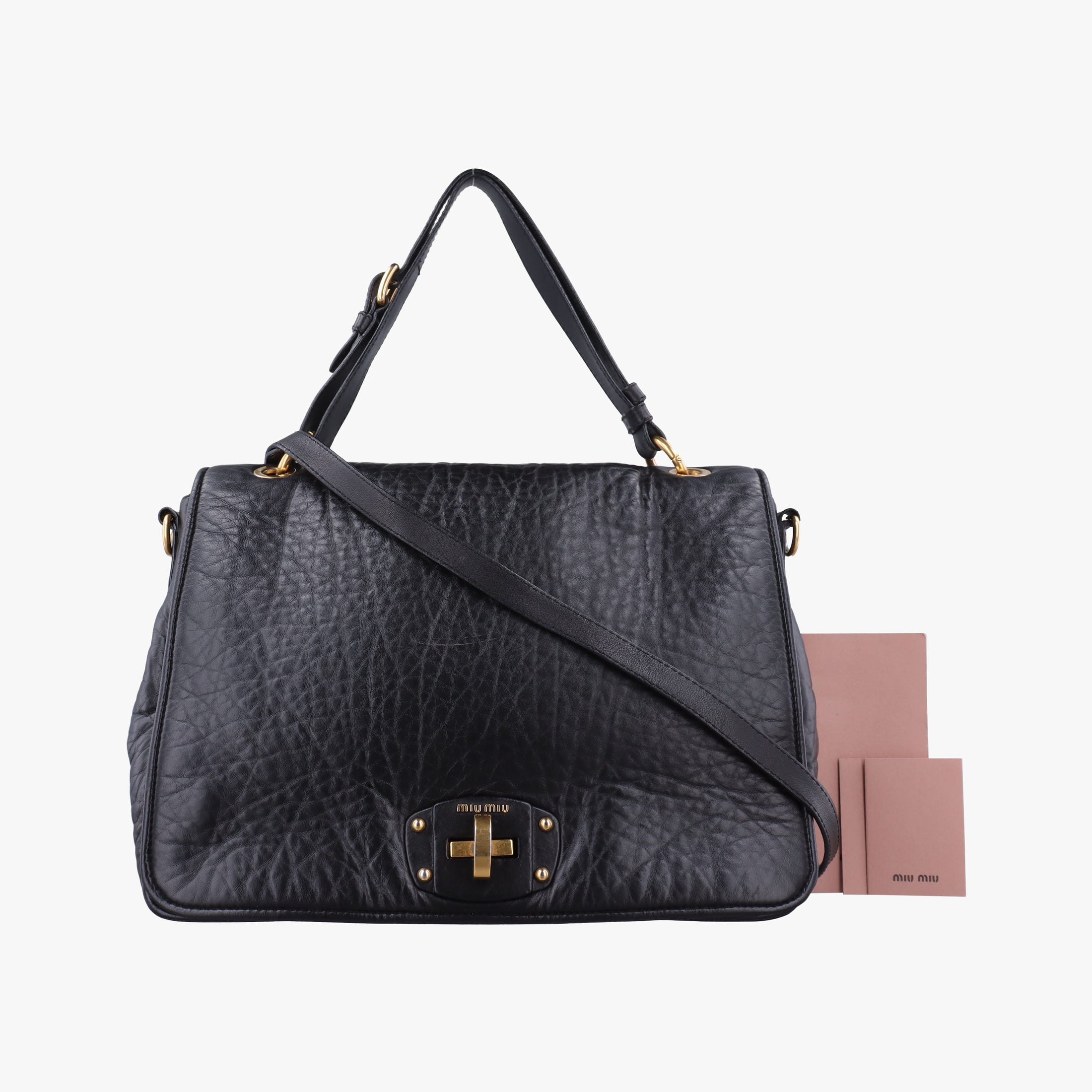 Pre-owned Miu Miu Madras Black Leather  shoulderbag | stylenewstar