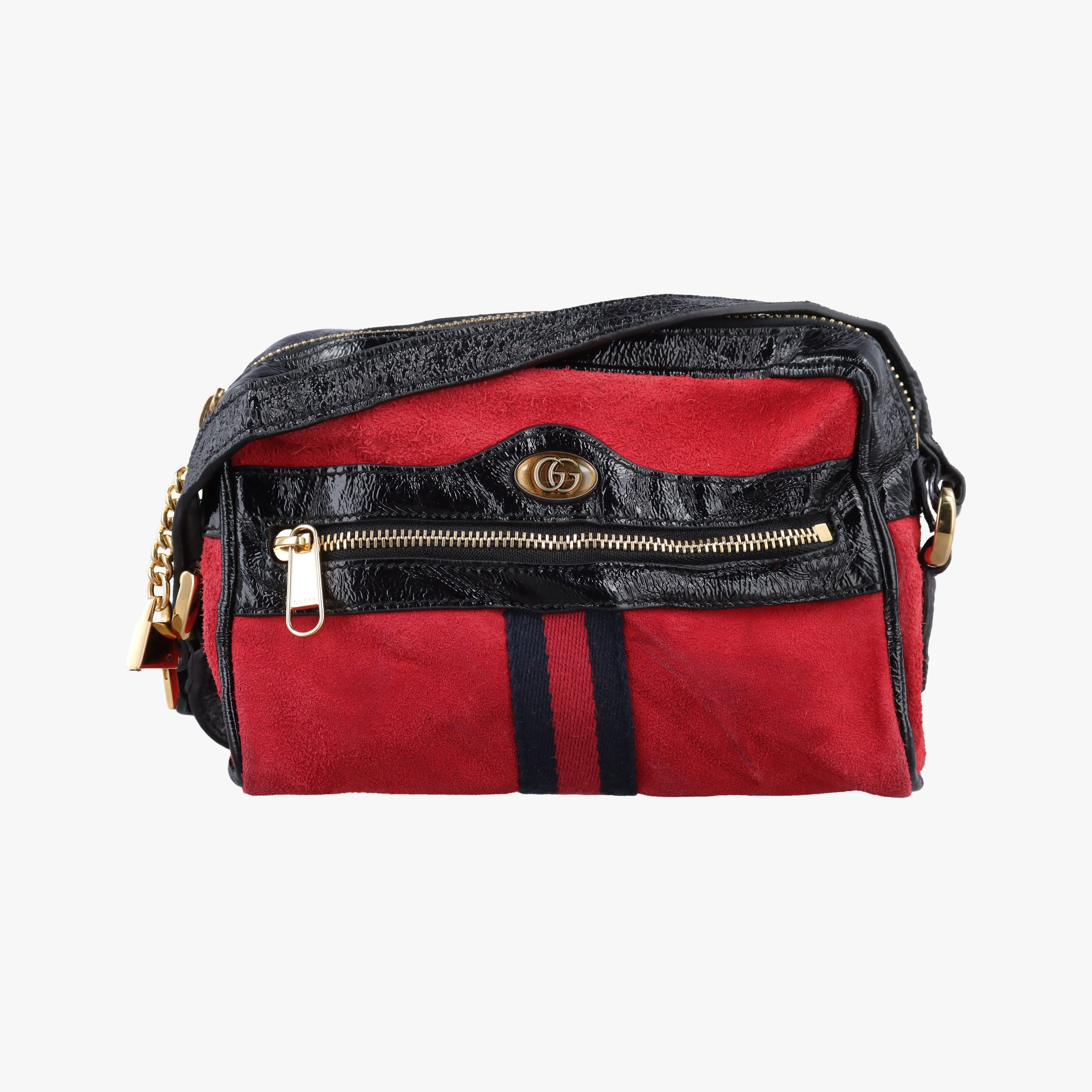 Pre-owned Gucci OPHIDIA Black×red suede×Patent Leather 517350 shoulderbag | stylenewstar