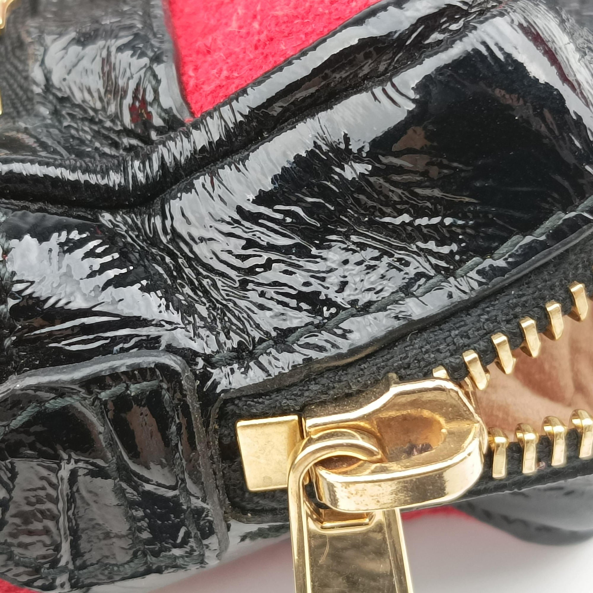Pre-owned Gucci OPHIDIA Black×red suede×Patent Leather 517350 shoulderbag | stylenewstar