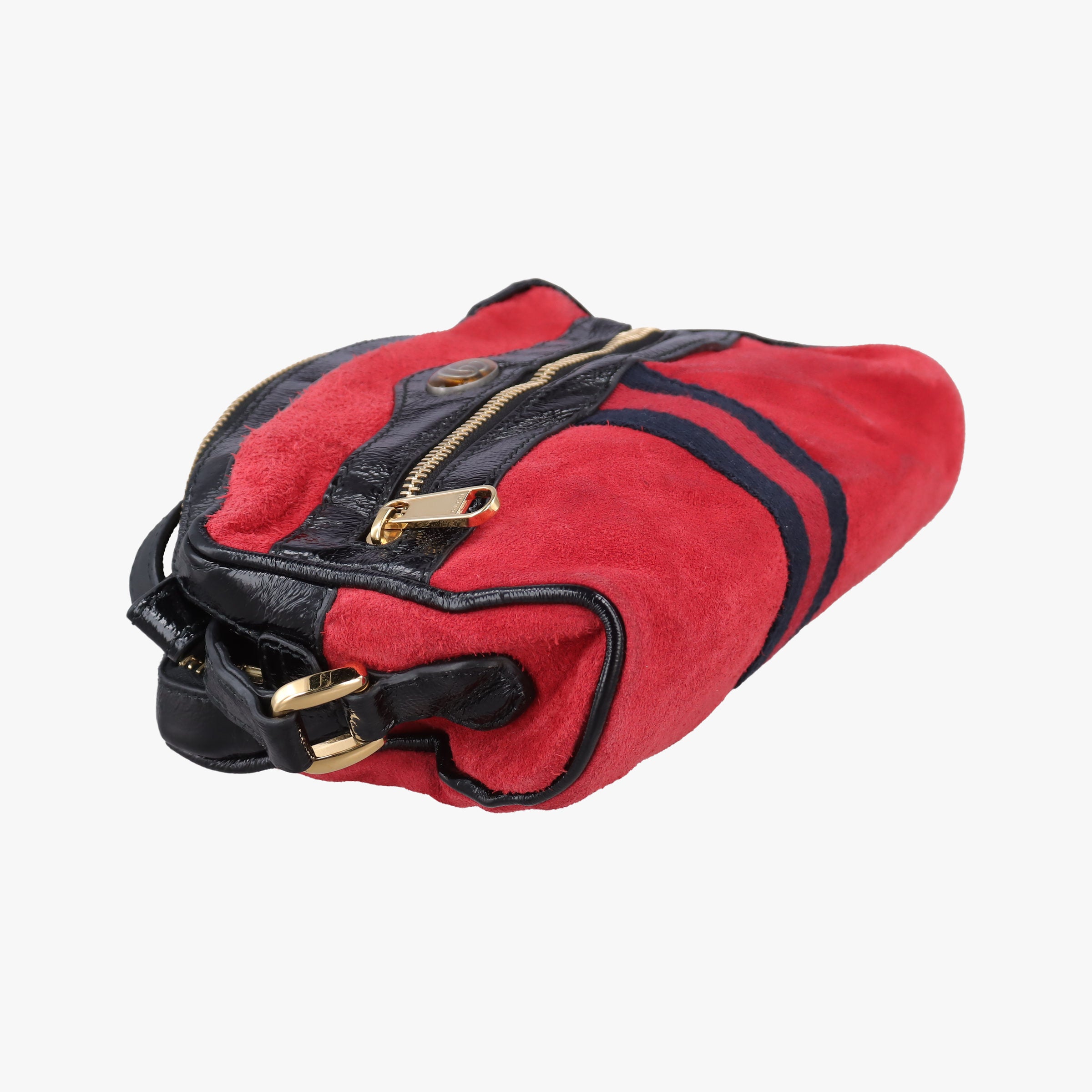 Pre-owned Gucci OPHIDIA Black×red suede×Patent Leather 517350 shoulderbag | stylenewstar
