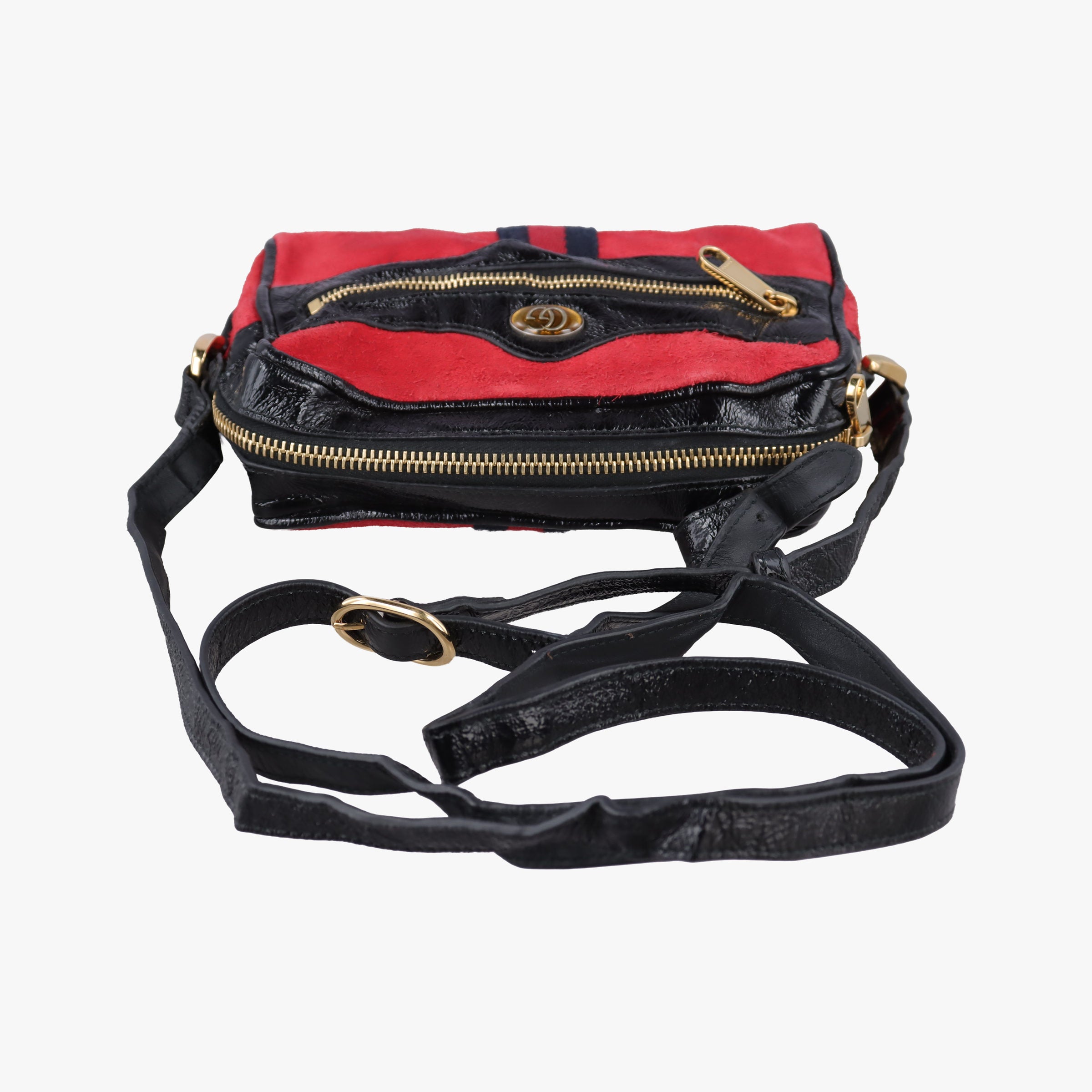Pre-owned Gucci OPHIDIA Black×red suede×Patent Leather 517350 shoulderbag | stylenewstar